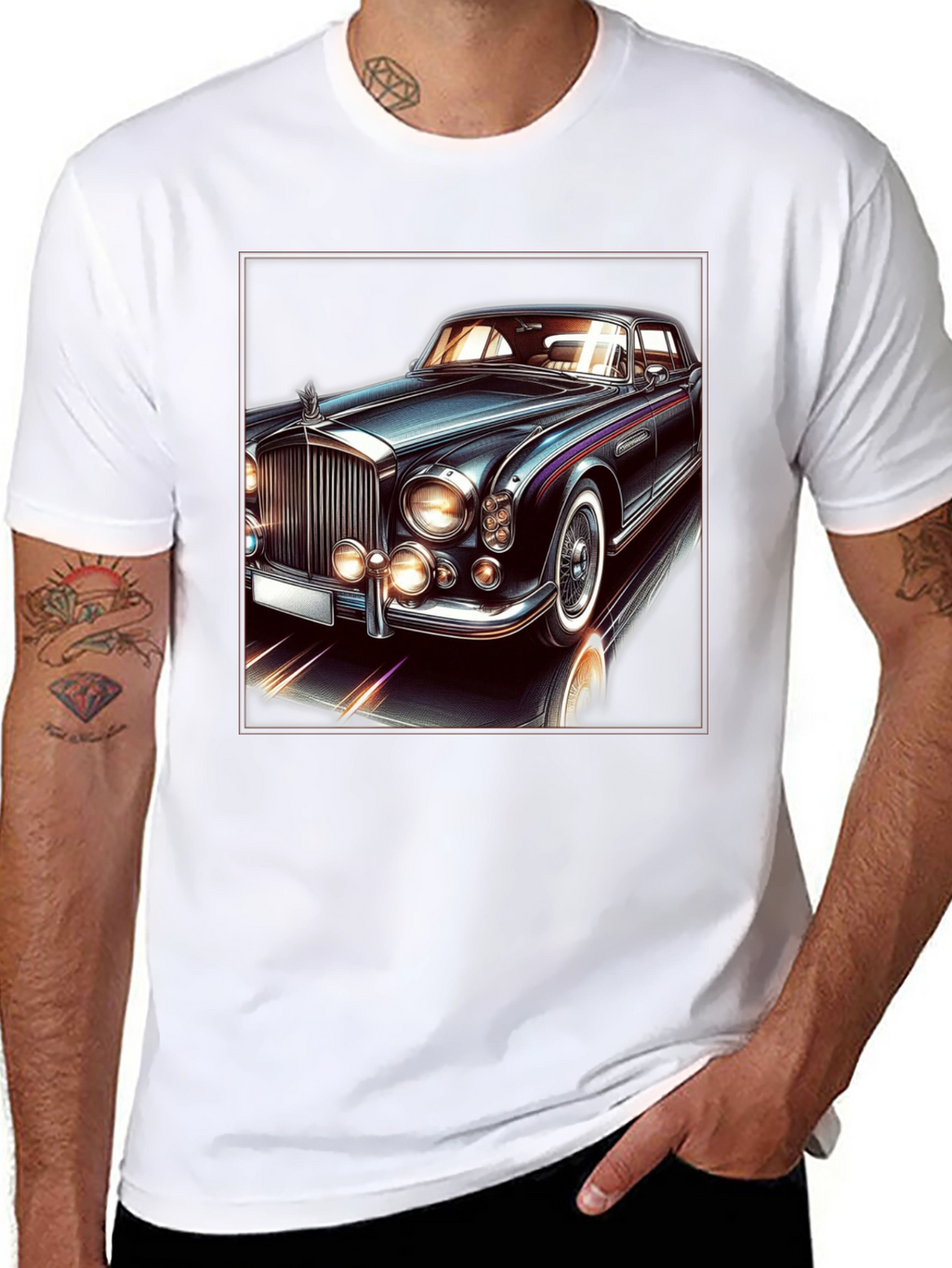 Classic Car Graphic Tee - Black Cotton T-Shirt