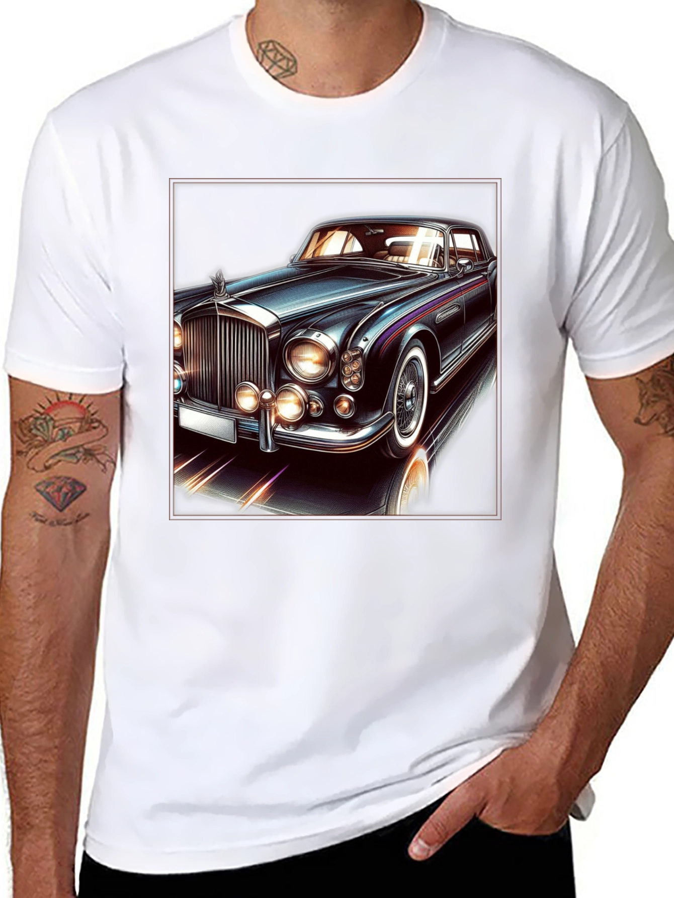 Classic Car Graphic Tee - Black Cotton T-Shirt