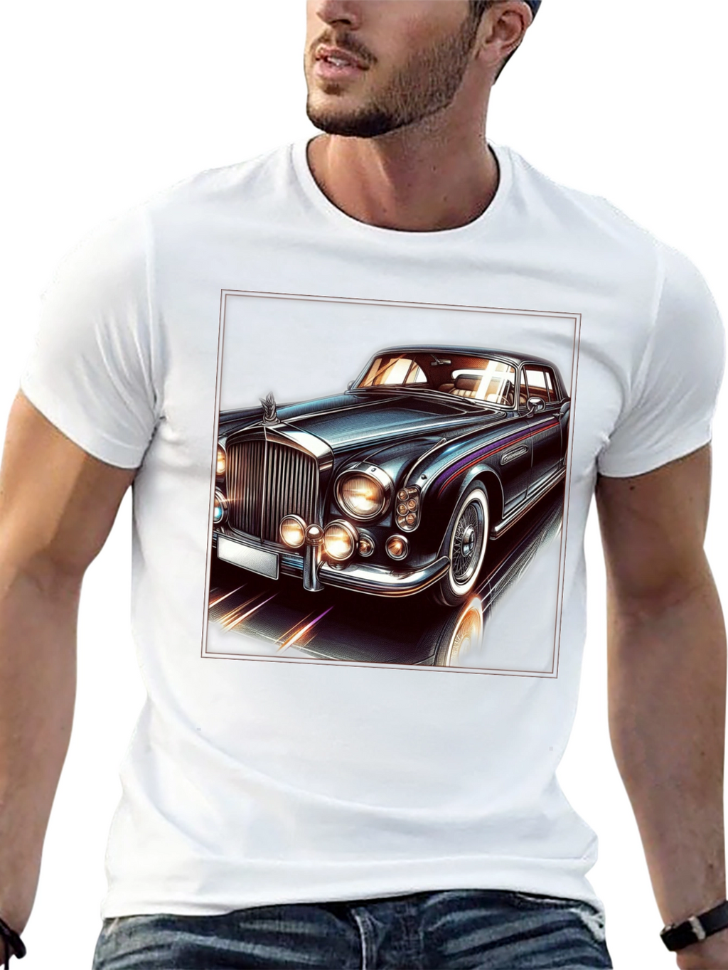 Classic Car Graphic Tee - Black Cotton T-Shirt