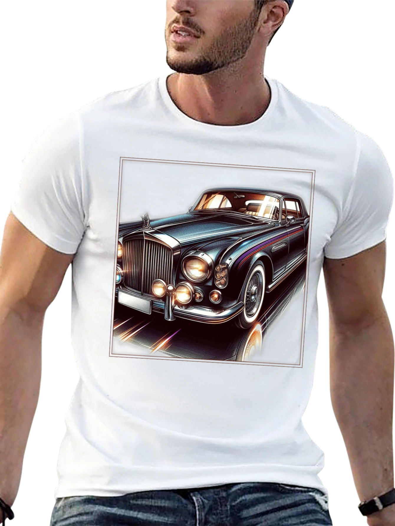 Classic Car Graphic Tee - Black Cotton T-Shirt