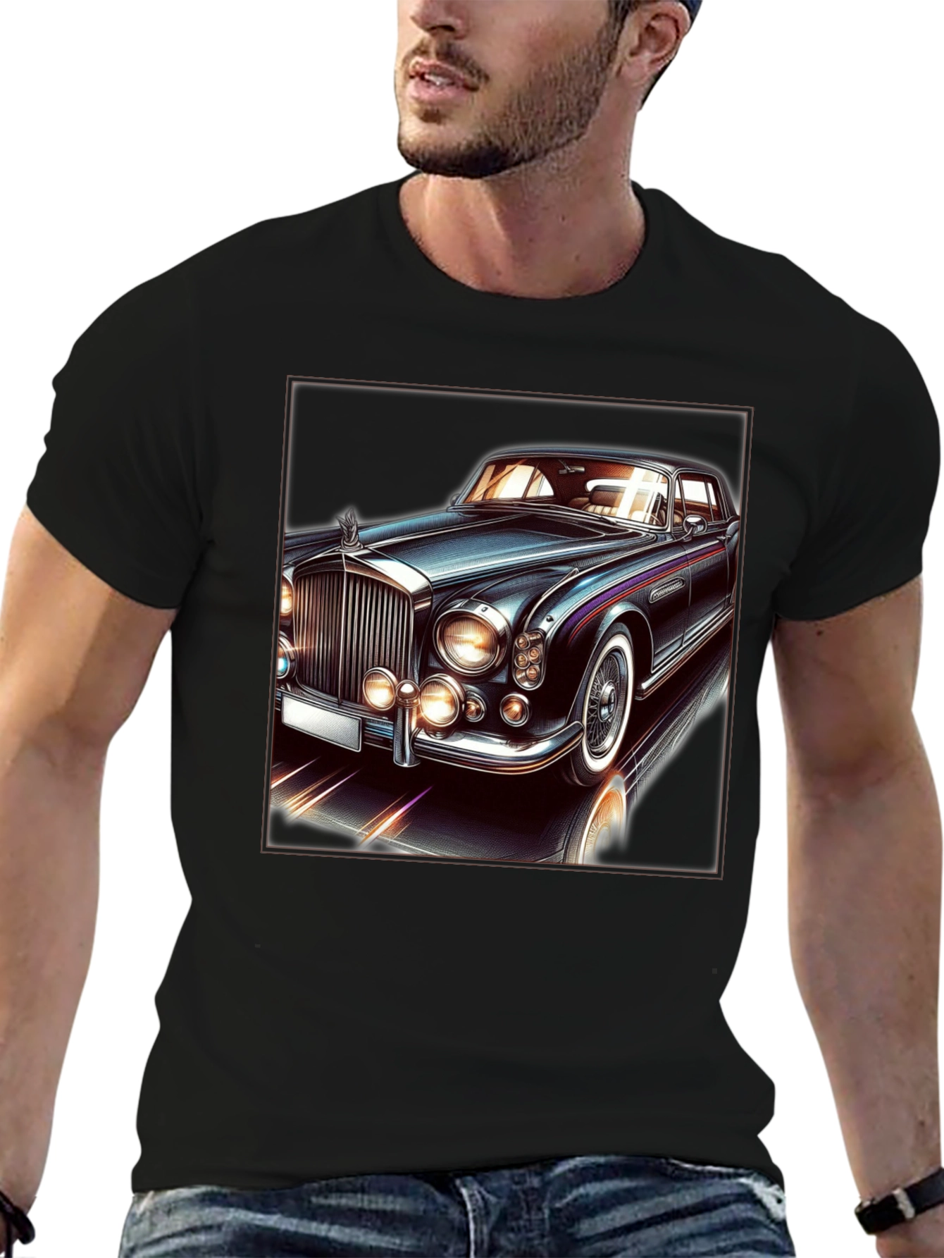 Classic Car Graphic Tee - Black Cotton T-Shirt