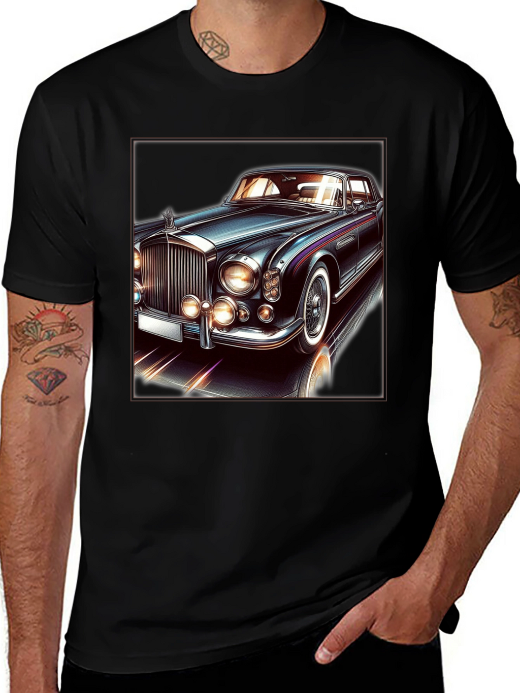 Classic Car Graphic Tee - Black Cotton T-Shirt