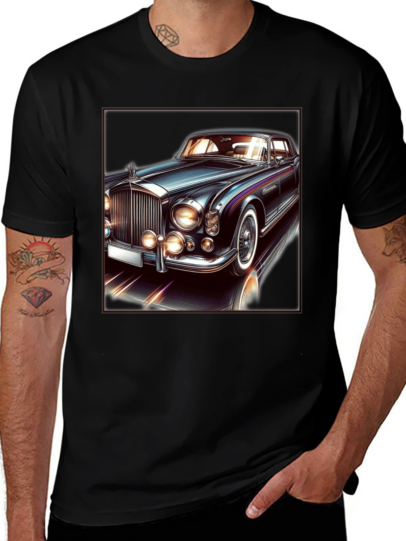 Classic Car Graphic Tee - Black Cotton T-Shirt