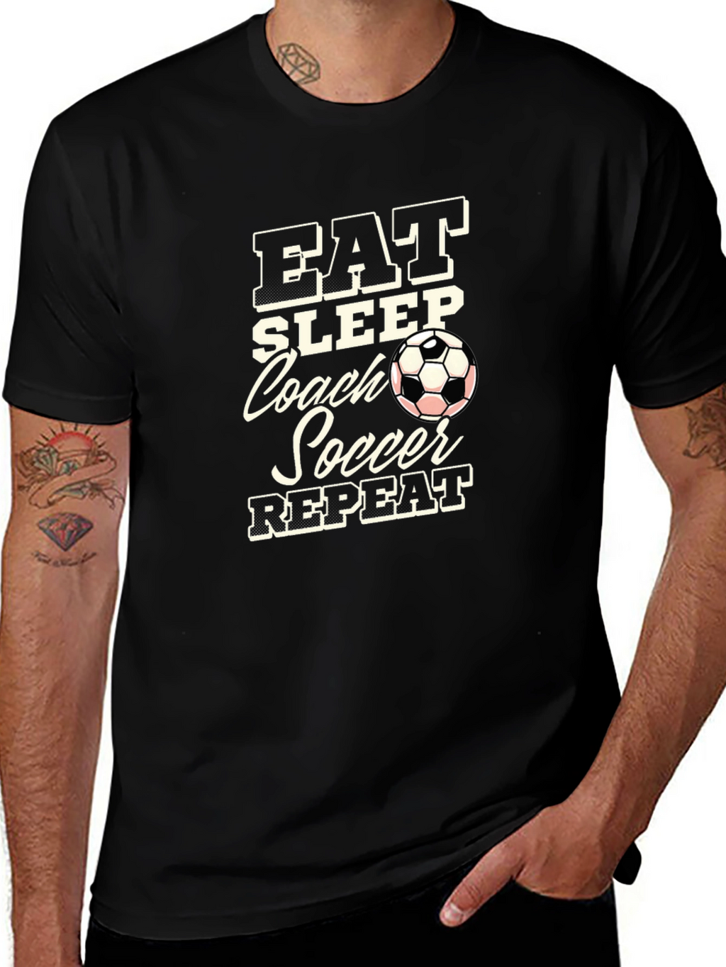 Eat Sleep Coach Soccer Repeat Black T-Shirt