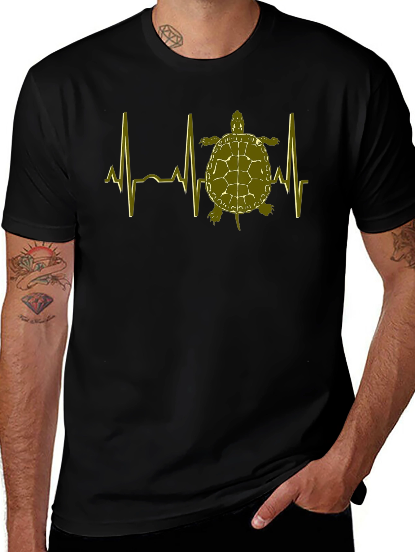 Turtle Heartbeat T-Shirt - Black Cotton Tee