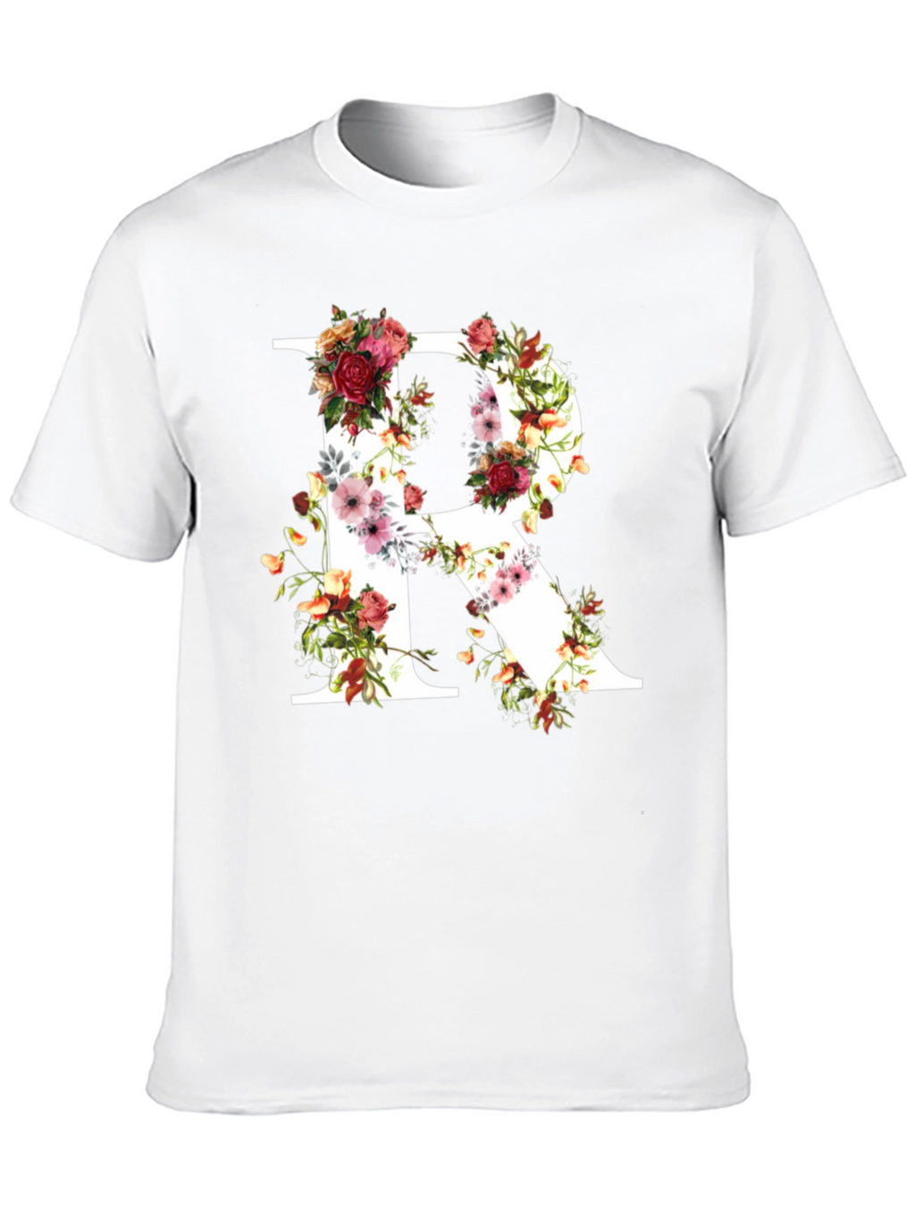 Floral Letter R Black T-Shirt
