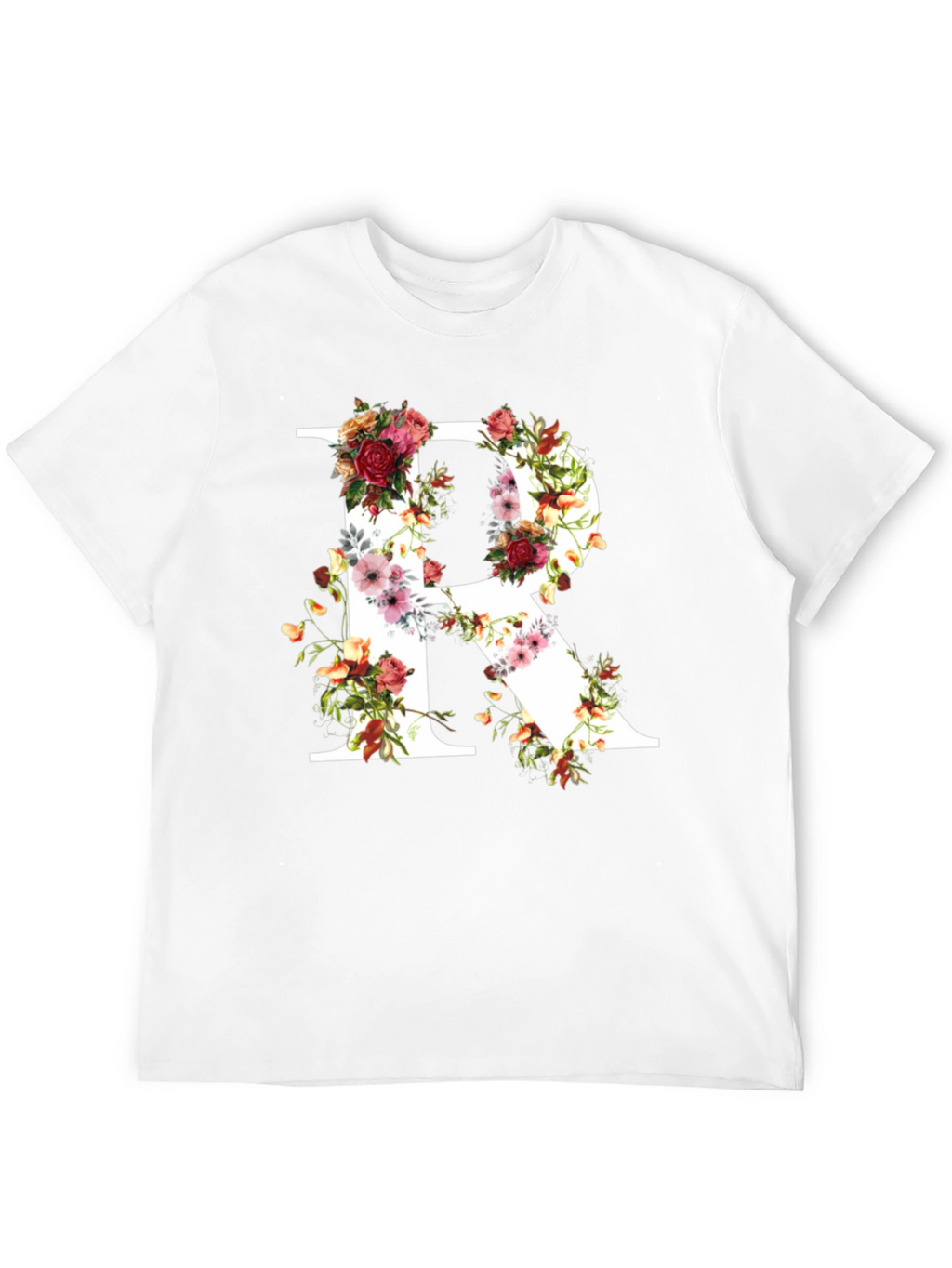 Floral Letter R Black T-Shirt