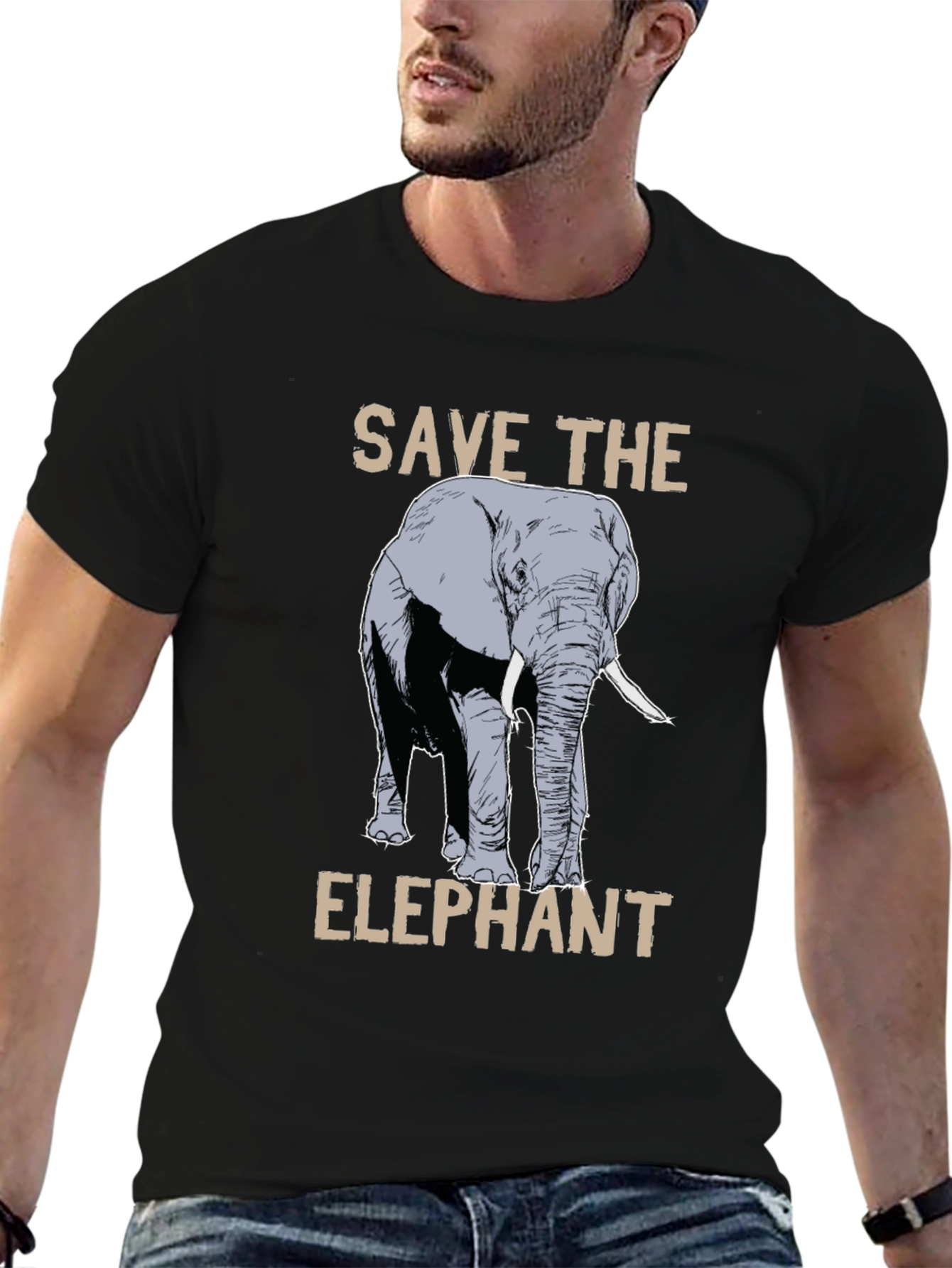 Save the Elephant Graphic Tee - Black Cotton T-Shirt