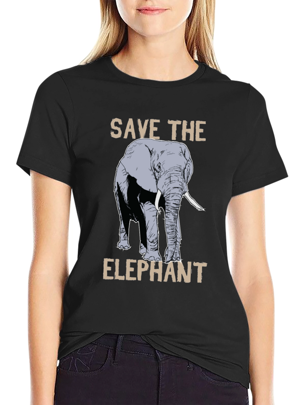 Save the Elephant Graphic Tee - Black Cotton T-Shirt