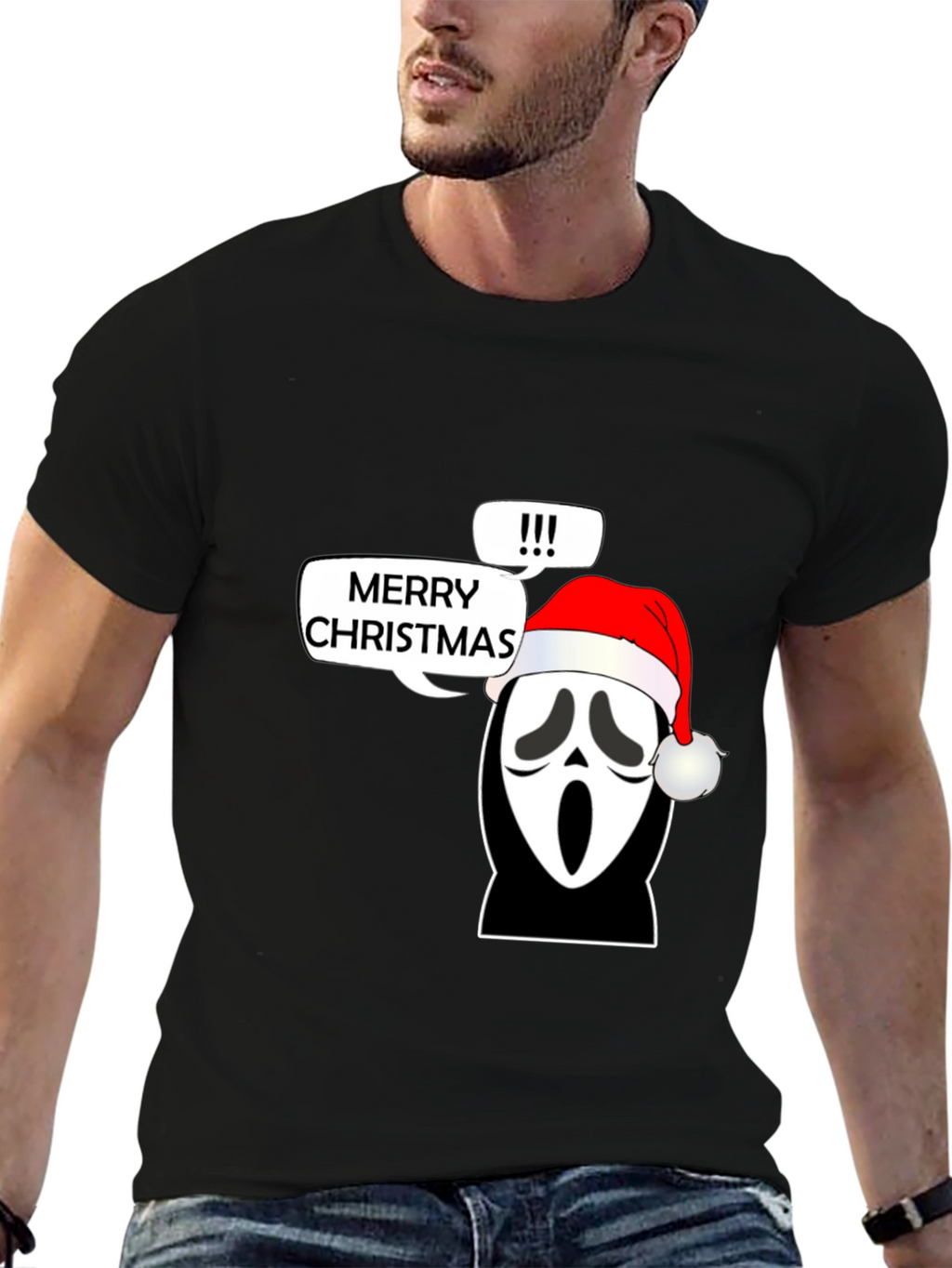 Ghost Face Merry Christmas Graphic T-Shirt