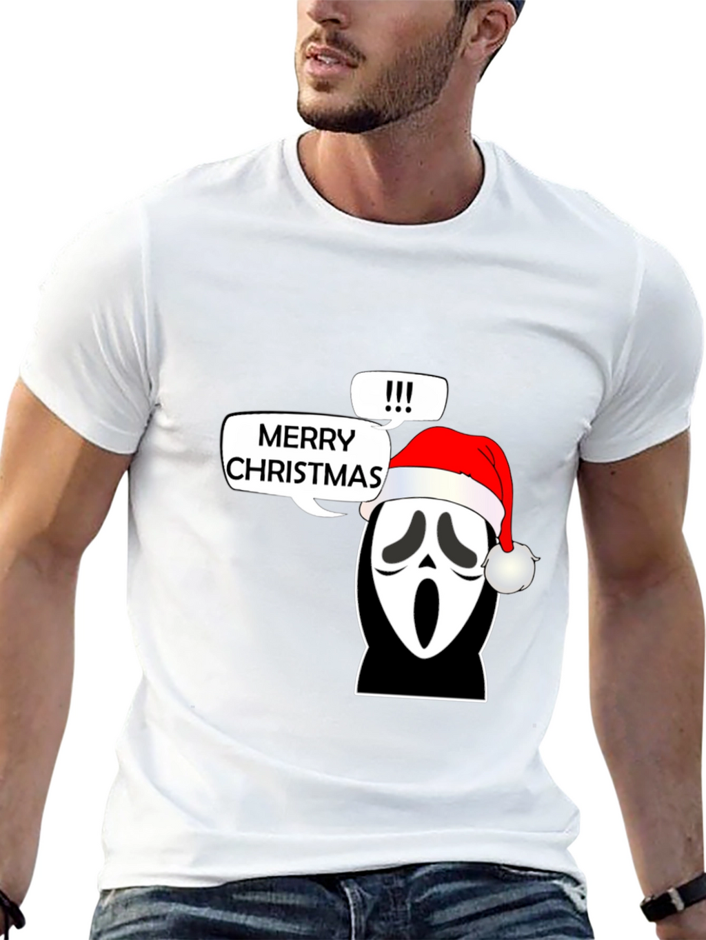 Ghost Face Merry Christmas Graphic T-Shirt