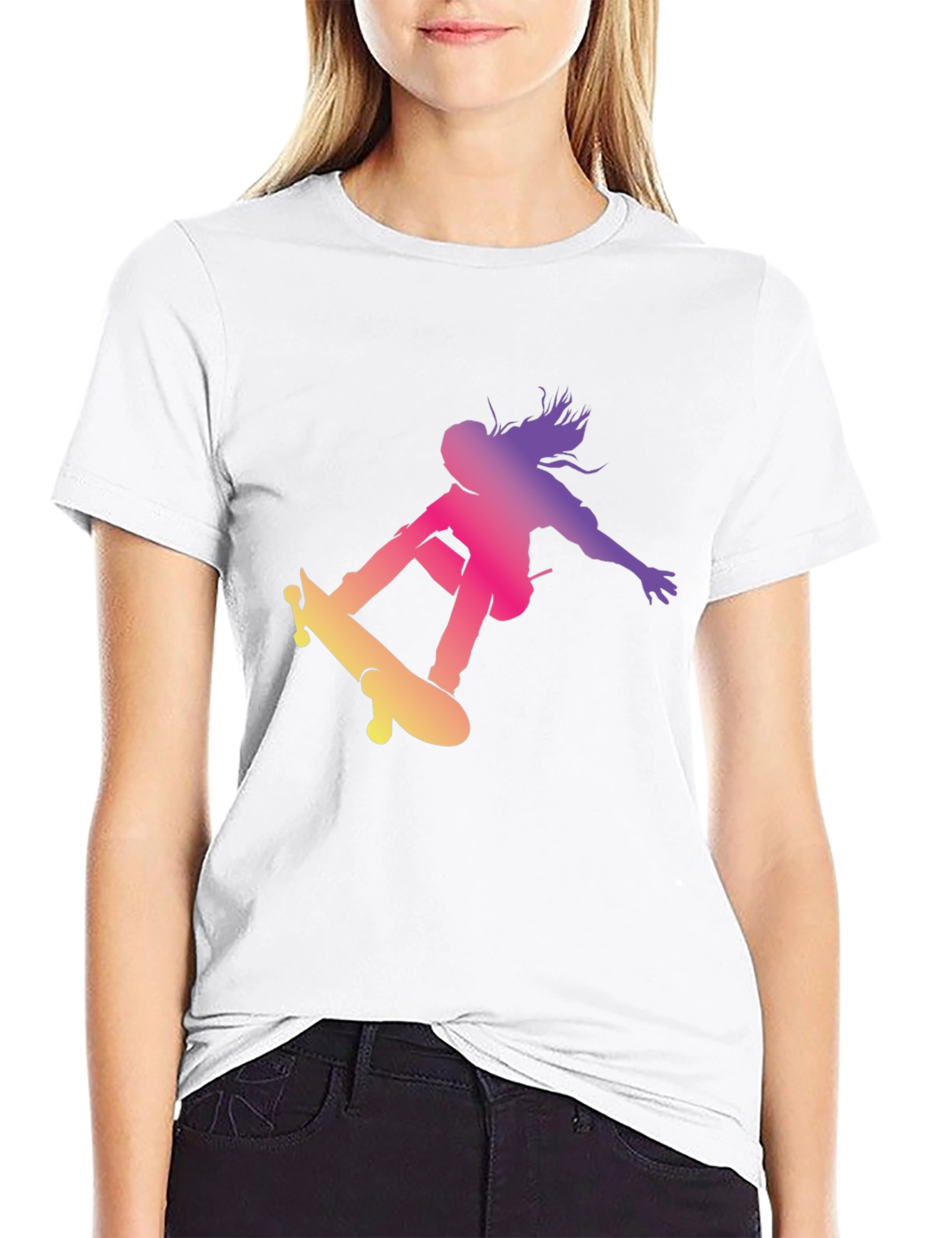 Skateboarder Graphic Black T-Shirt Cool Casual Top