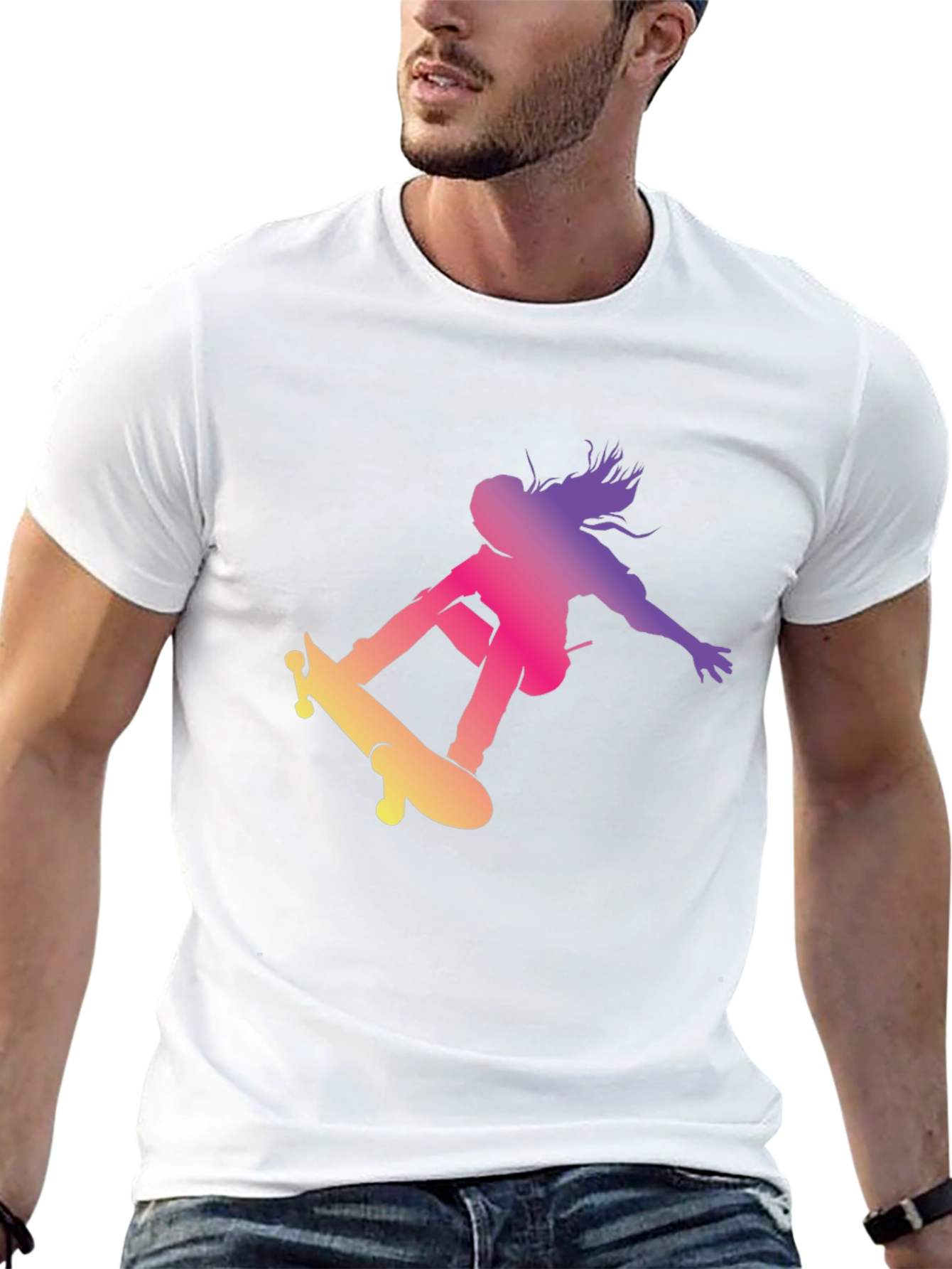 Skateboarder Graphic Black T-Shirt Cool Casual Top