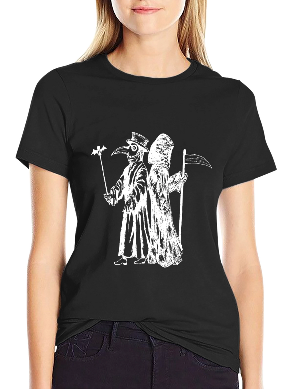 Plague Doctor & Grim Reaper Black Graphic Tee