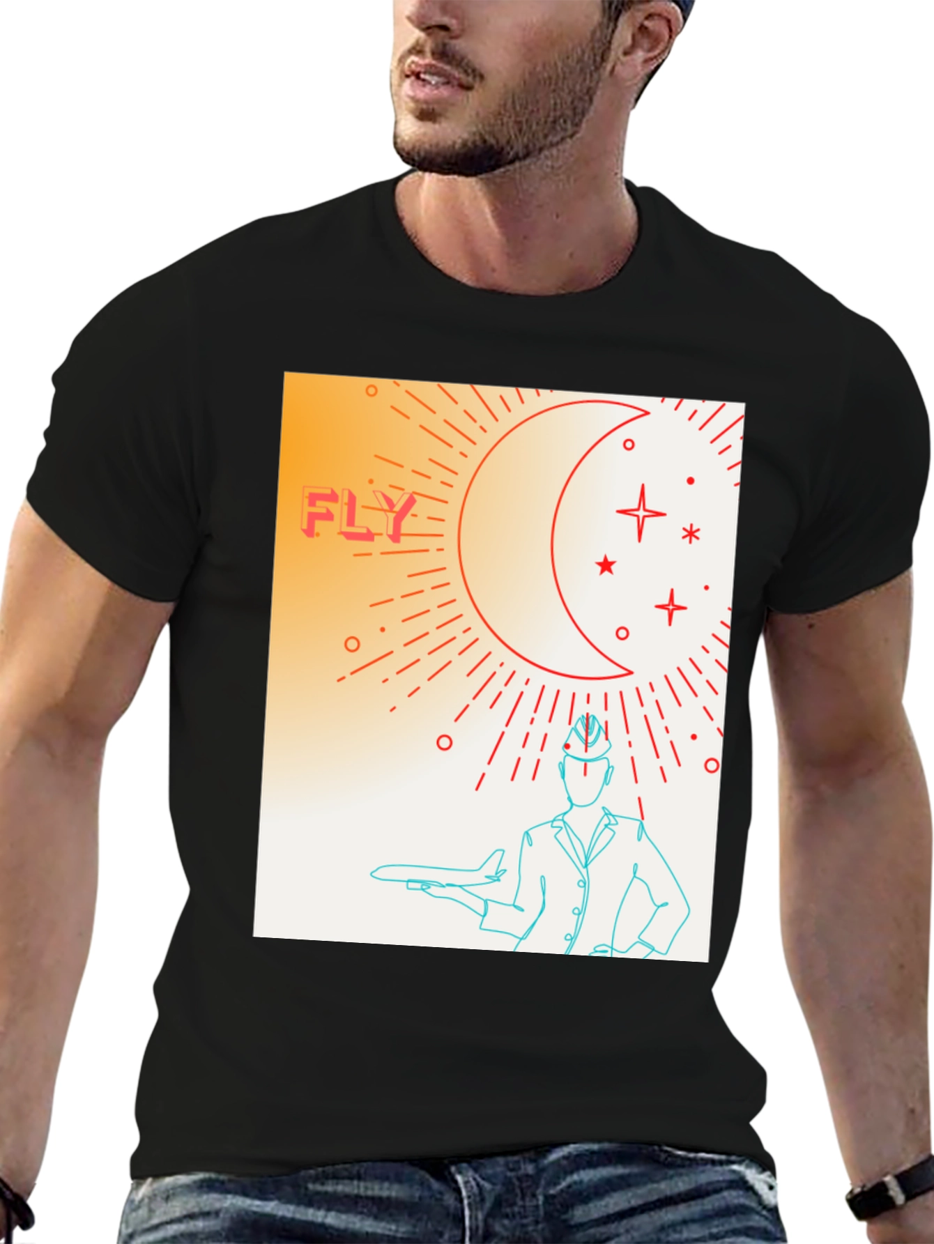 Fly High Graphic Tee - Airplane & Stars Design