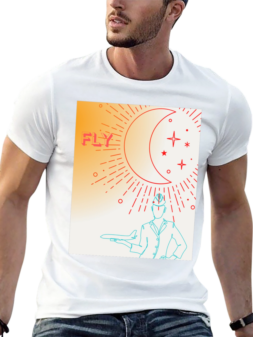 Fly High Graphic Tee - Airplane & Stars Design