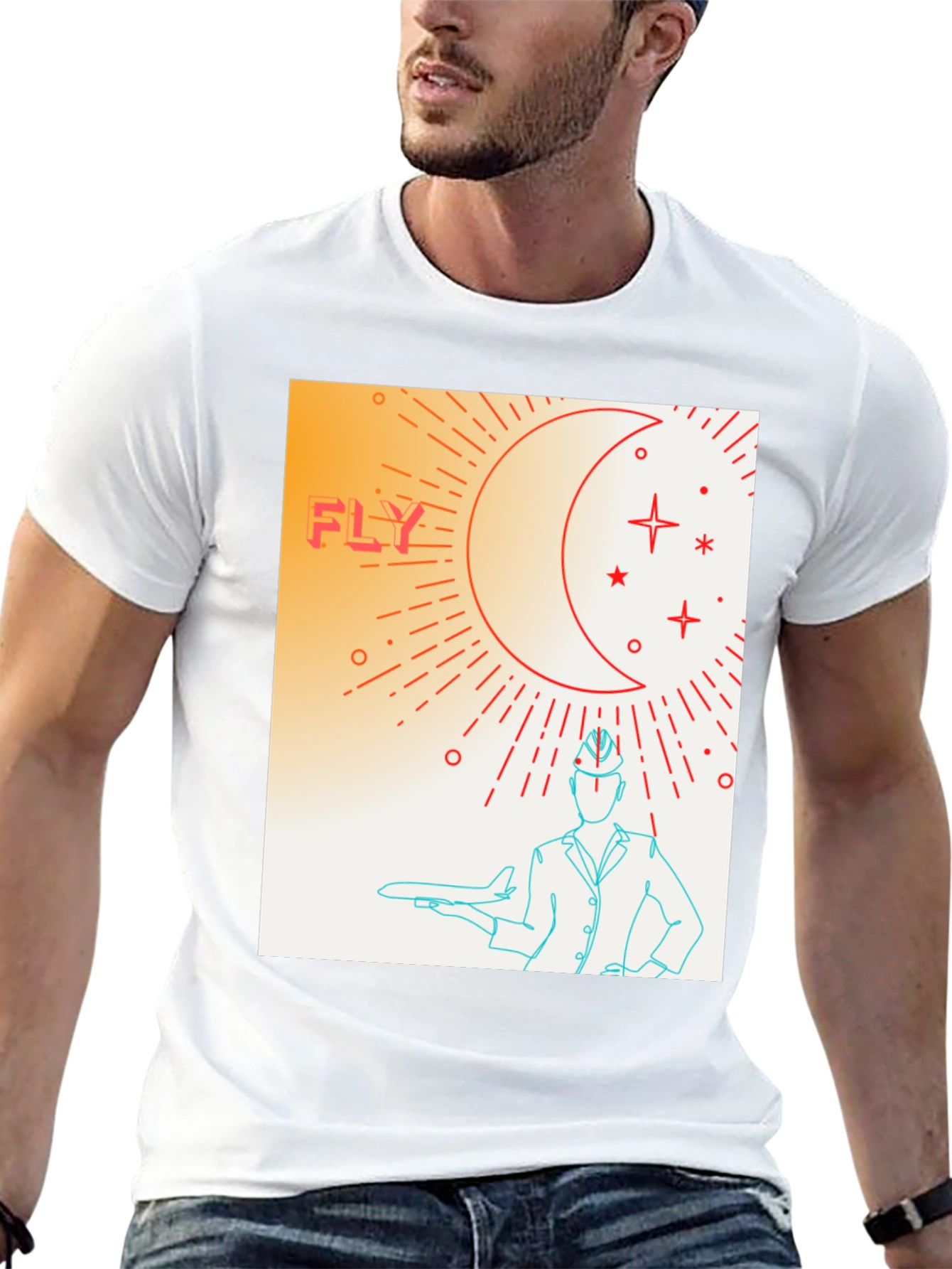 Fly High Graphic Tee - Airplane & Stars Design