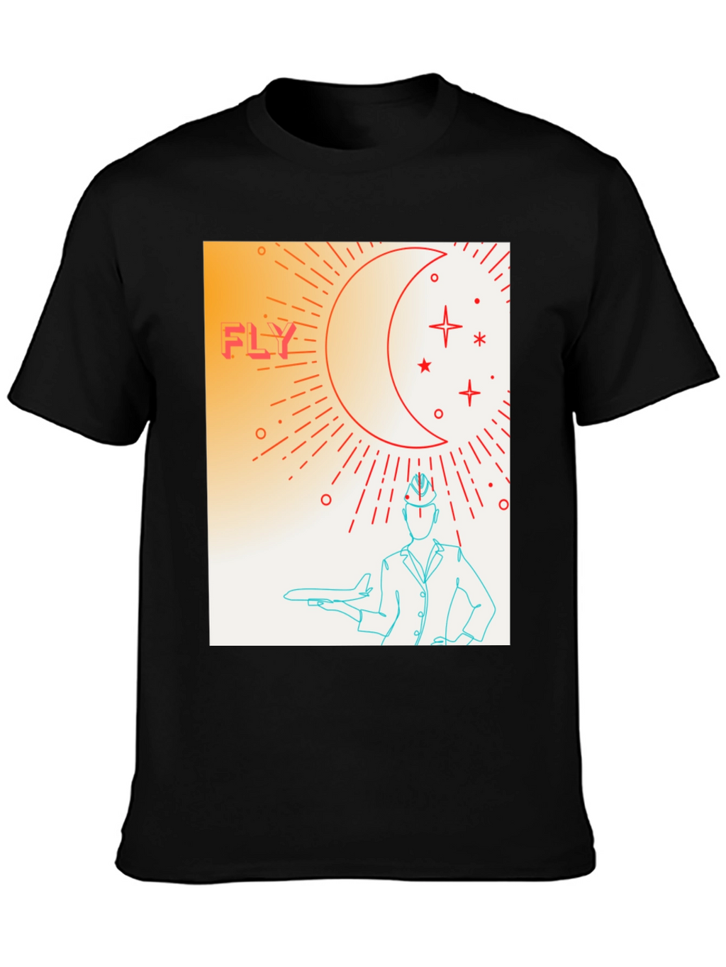 Fly High Graphic Tee - Airplane & Stars Design