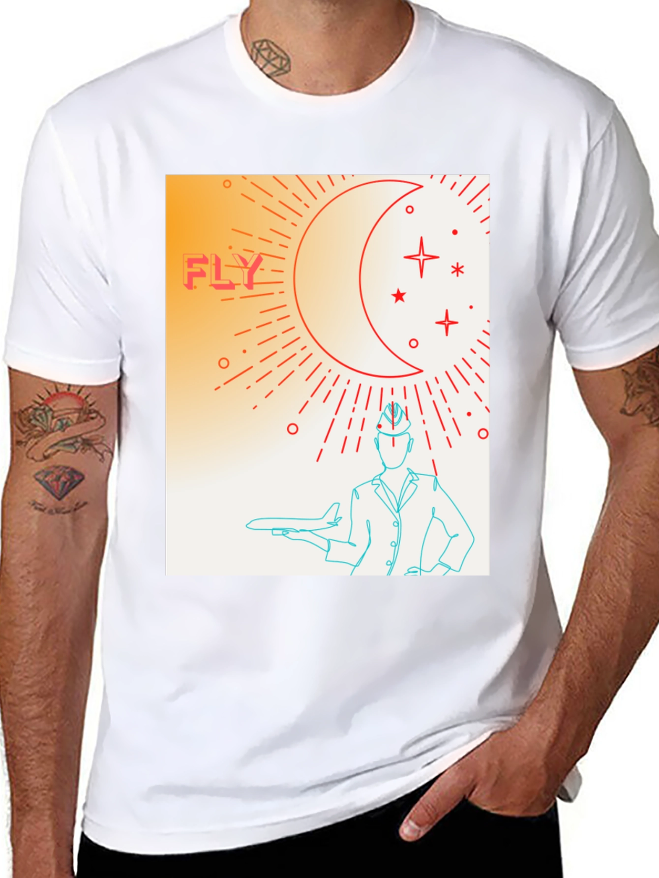 Fly High Graphic Tee - Airplane & Stars Design