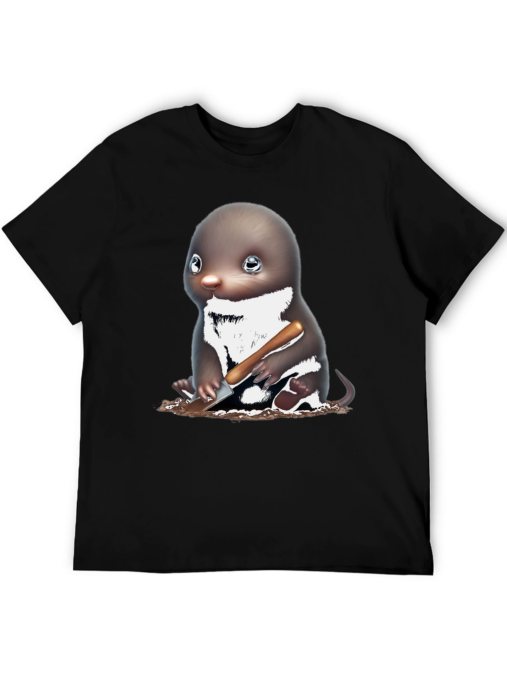 Mole Digging T-Shirt Black Cotton Tee