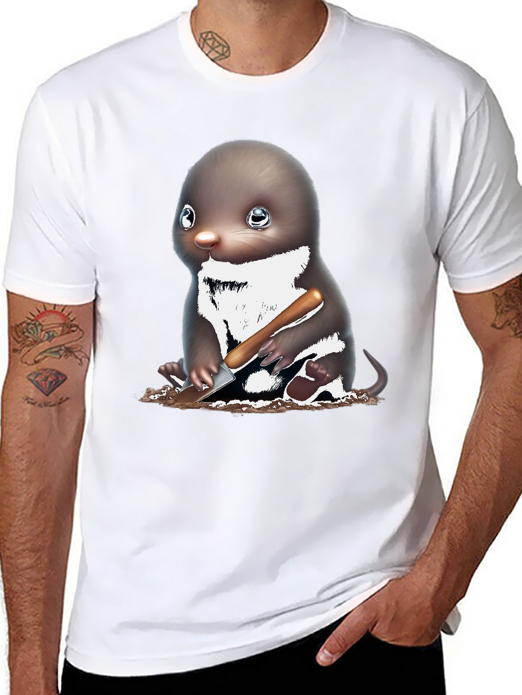 Mole Digging T-Shirt Black Cotton Tee
