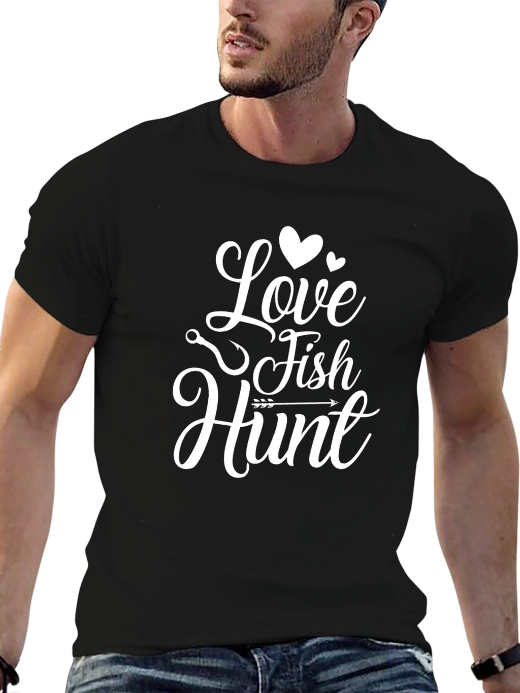 Love Fish Hunt Graphic Tee - Black