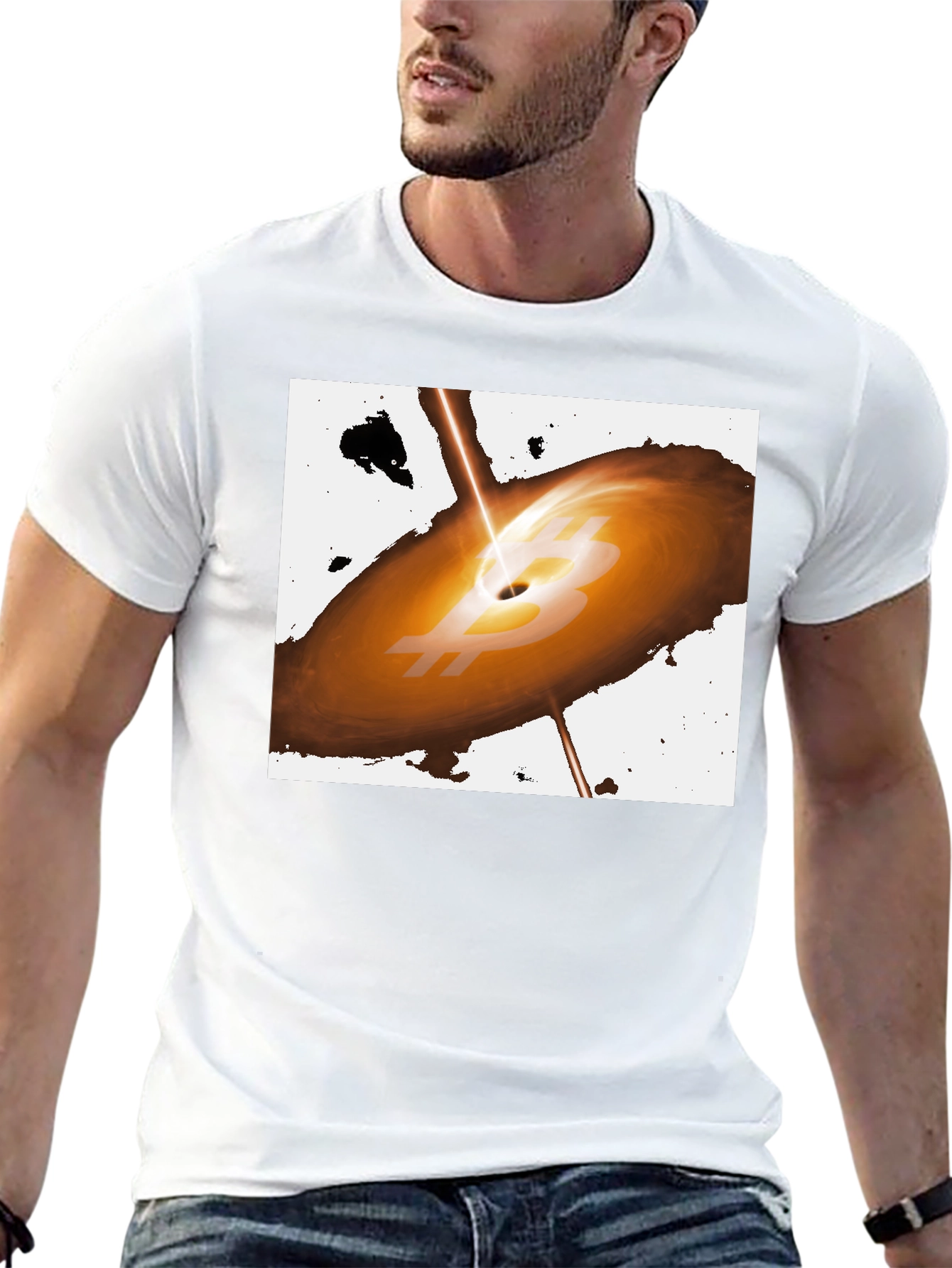 Bitcoin Black Hole T-Shirt - Crypto Galaxy Design