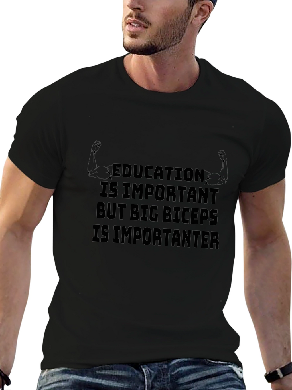 Education Vs. Biceps Graphic T-Shirt