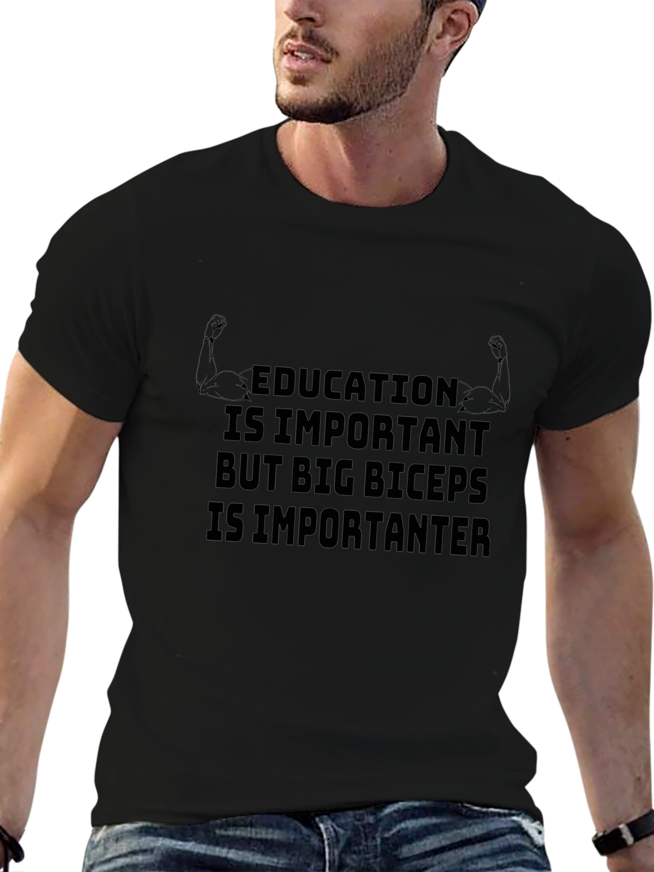 Education Vs. Biceps Graphic T-Shirt