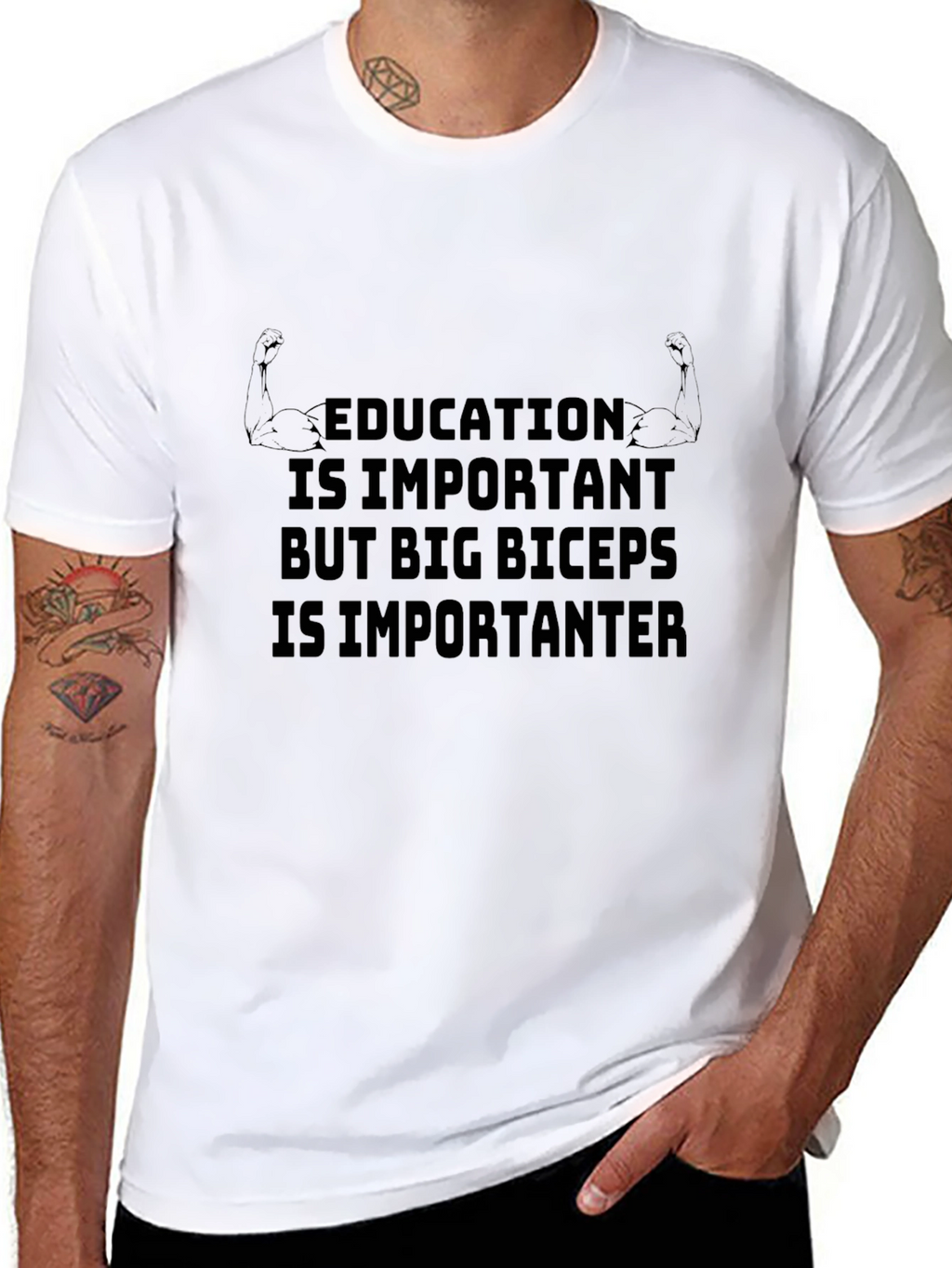 Education Vs. Biceps Graphic T-Shirt