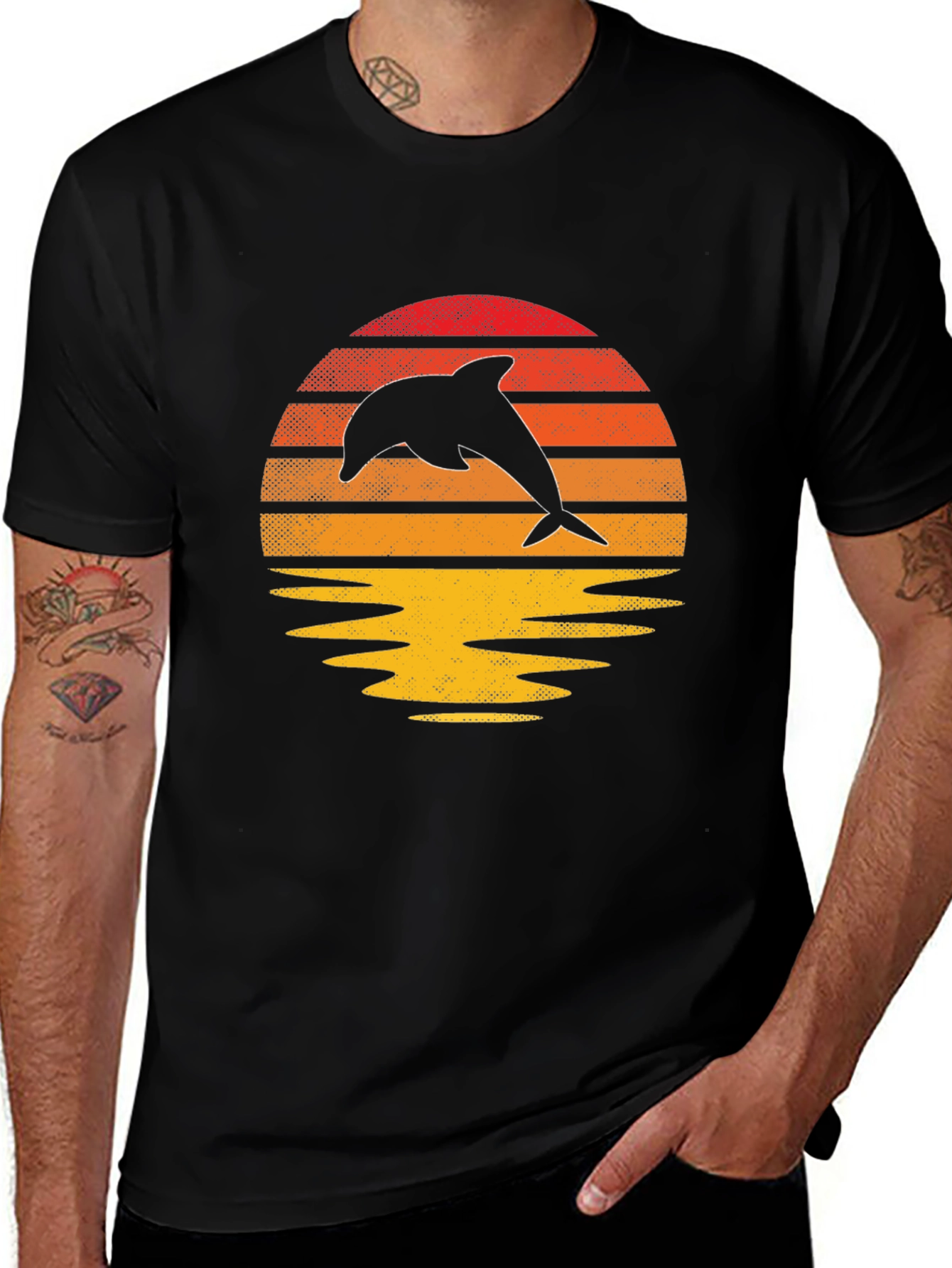 Retro Dolphin Sunset Graphic Tee