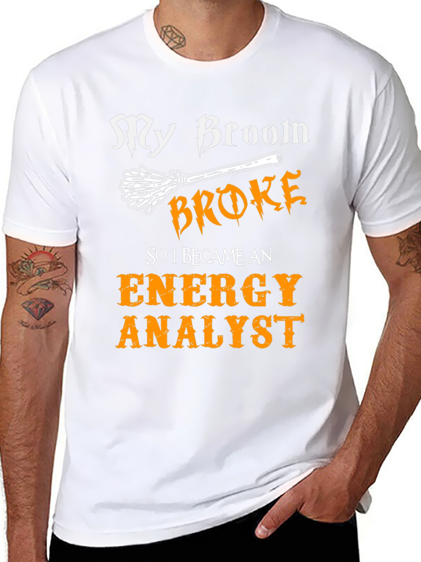 Funny Energy Analyst T-Shirt - Broken Broom Design