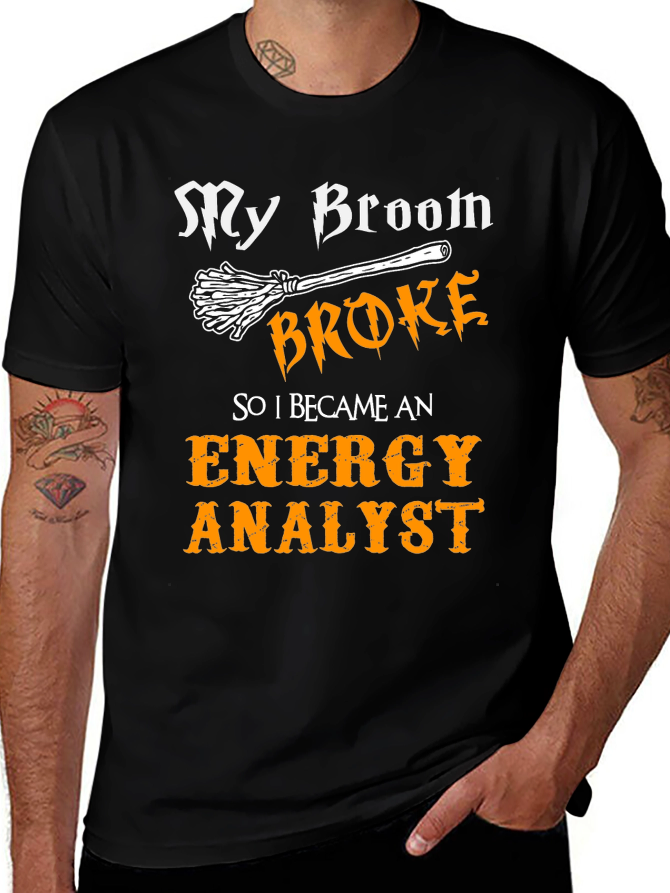 Funny Energy Analyst T-Shirt - Broken Broom Design