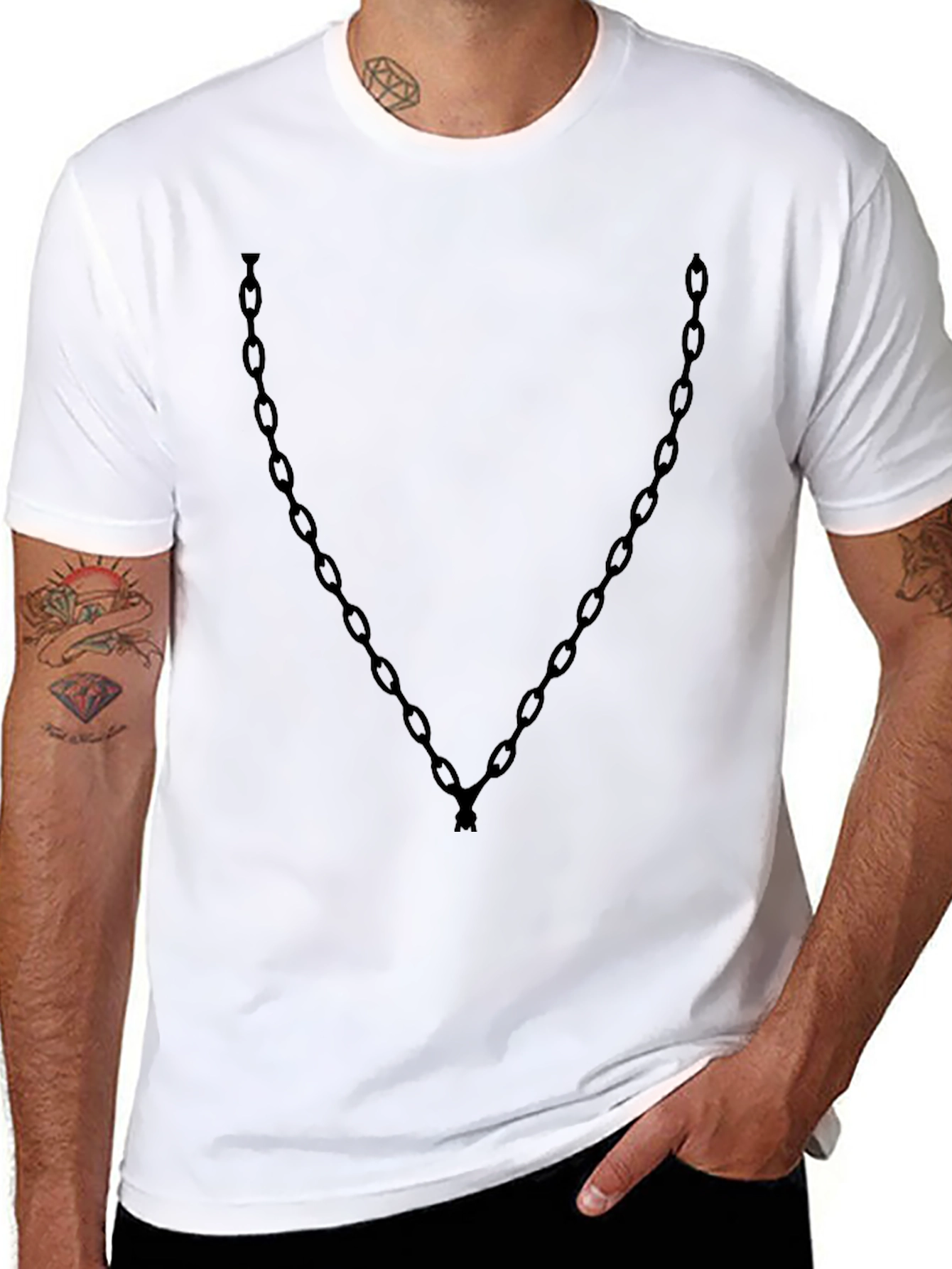 Chain Graphic Black Tee - Edgy Casual Style