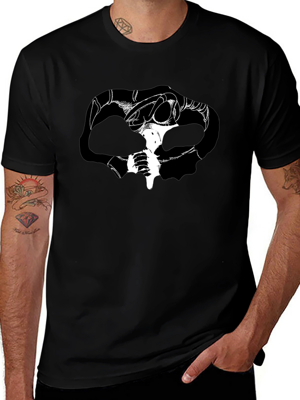 Graphic Print Skull Tee - Dark Fantasy Style