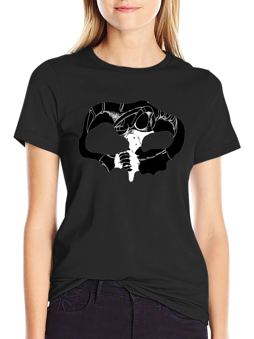 Graphic Print Skull Tee - Dark Fantasy Style