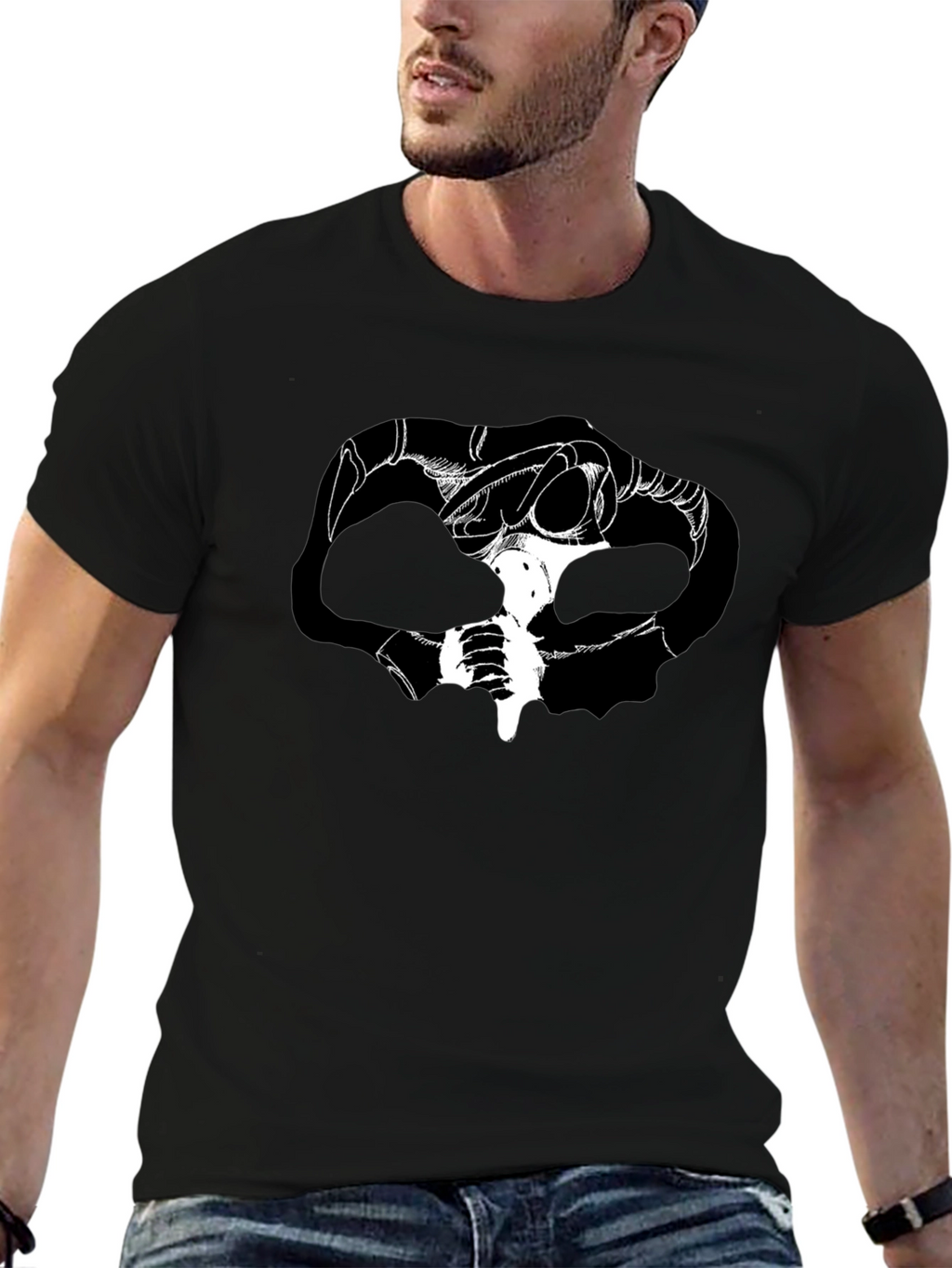 Graphic Print Skull Tee - Dark Fantasy Style