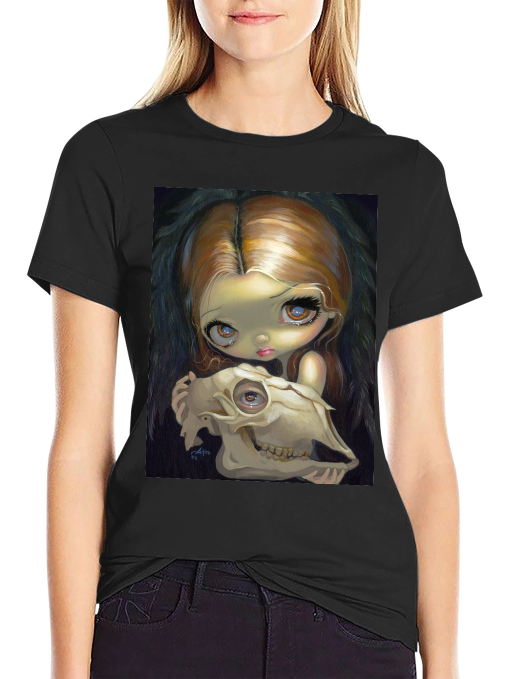 Eerie Girl Skull Graphic T-Shirt