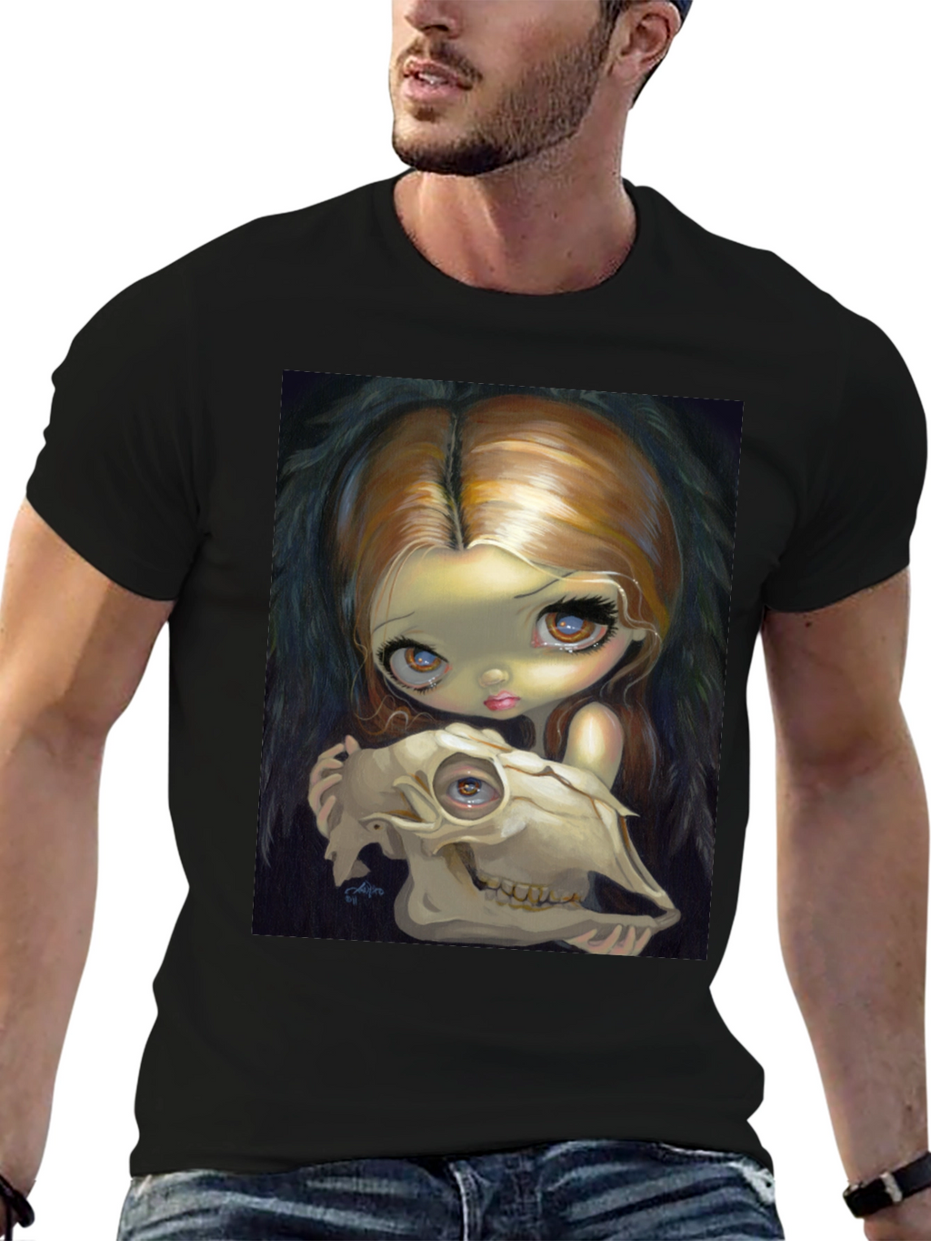 Eerie Girl Skull Graphic T-Shirt