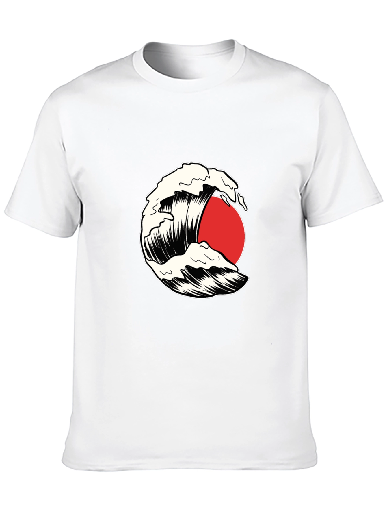Wave and Sun Graphic Tee - Black Cotton T-Shirt