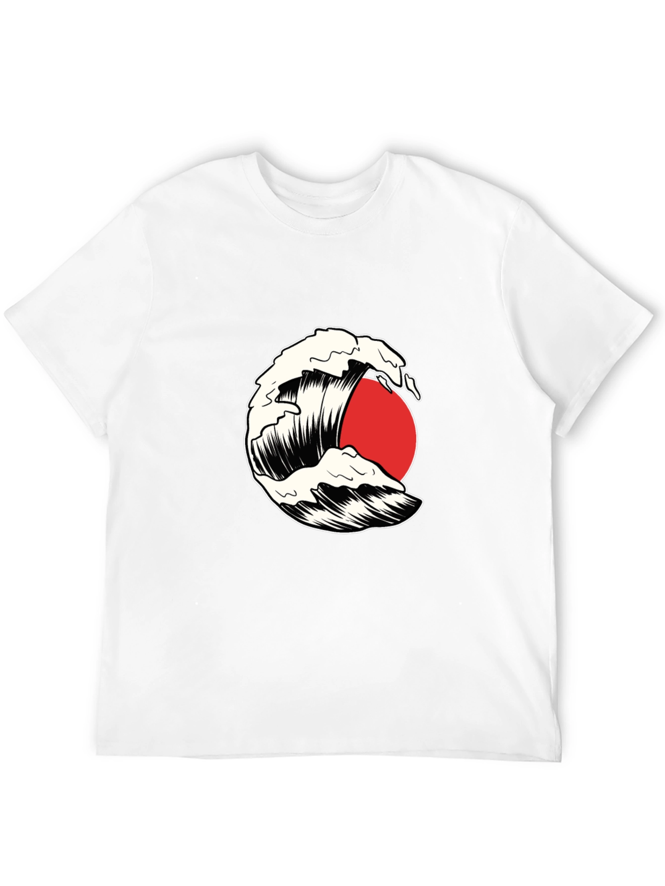 Wave and Sun Graphic Tee - Black Cotton T-Shirt