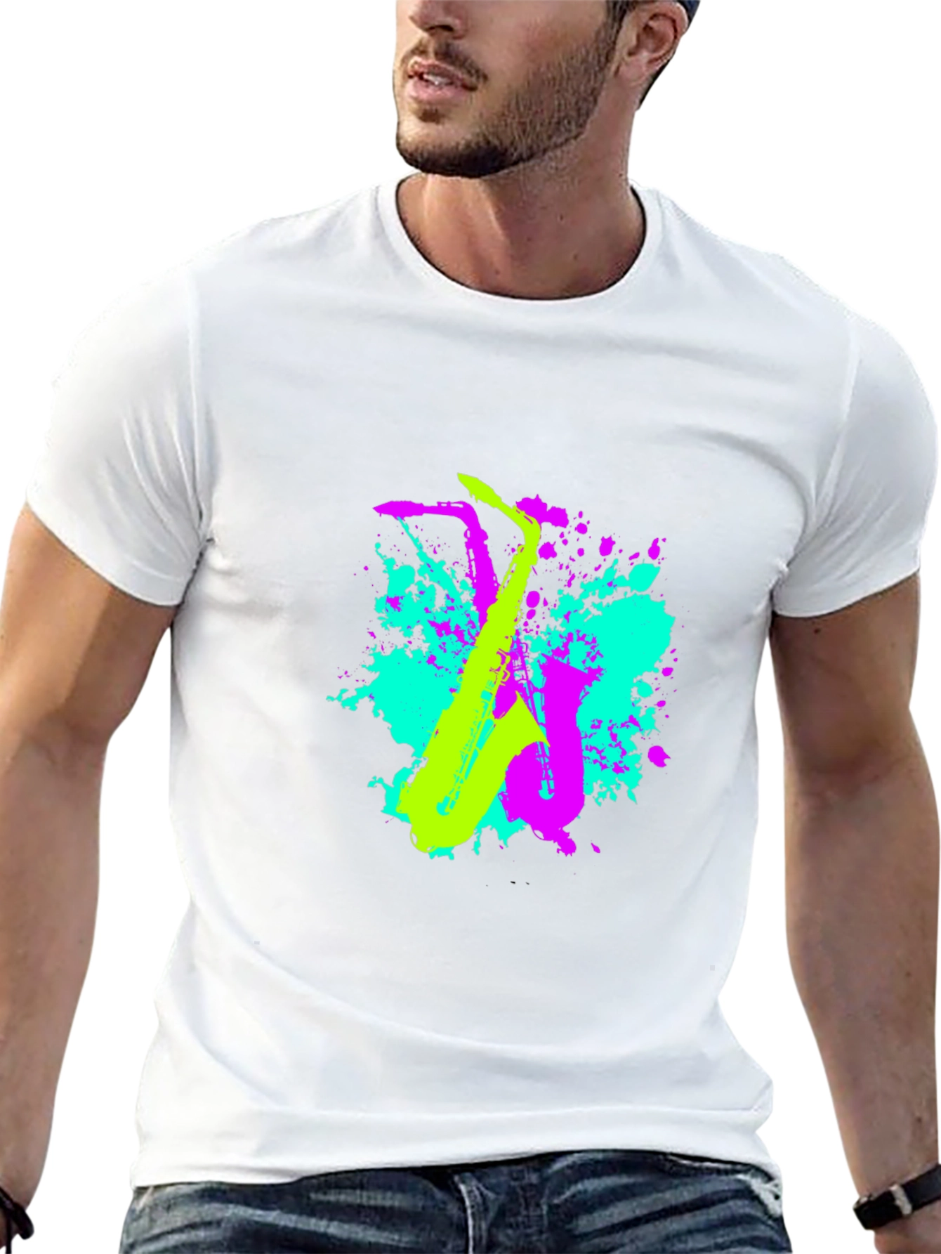 Neon Saxophone Graphic T-Shirt - Music Lovers Tee