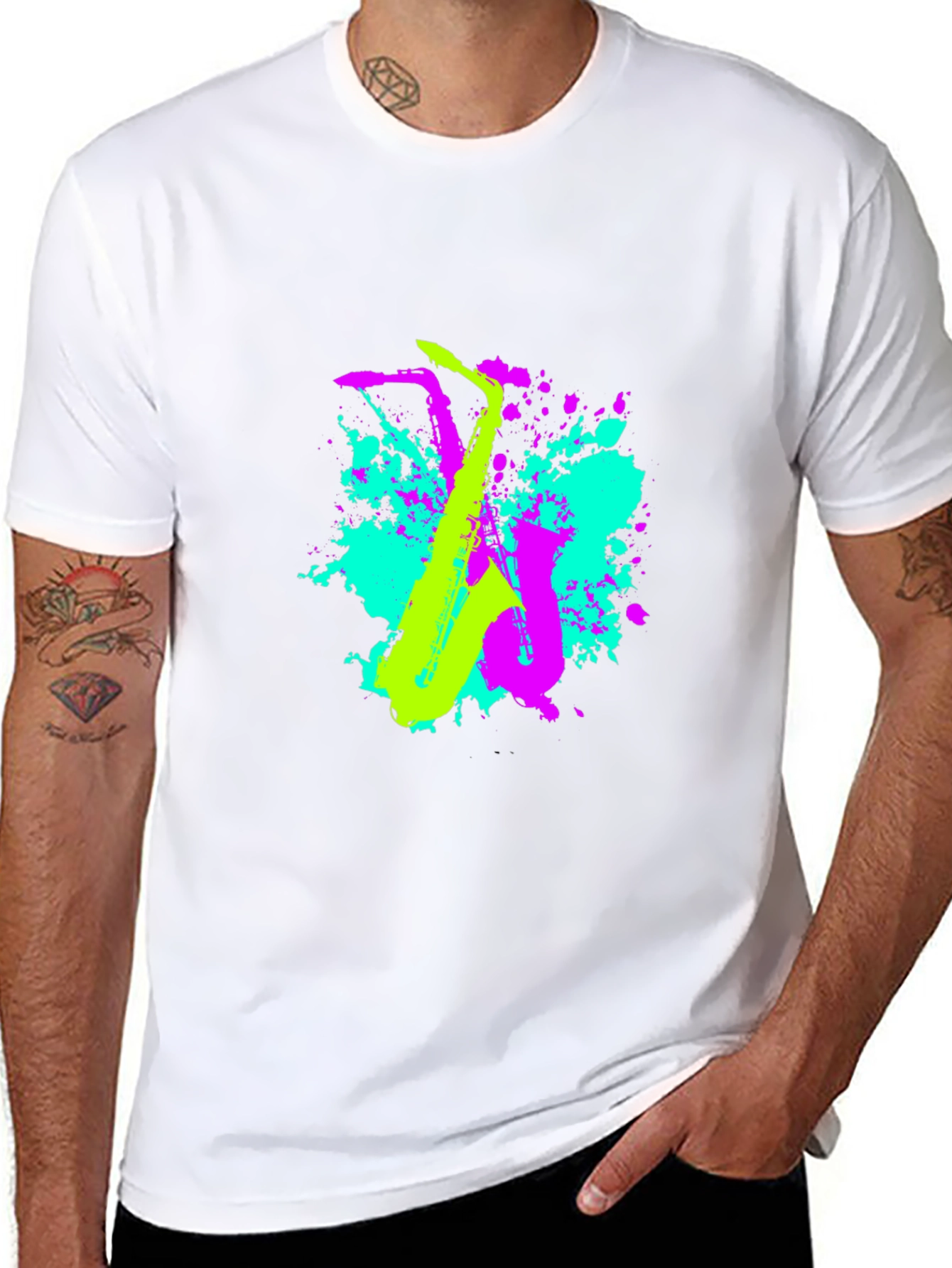 Neon Saxophone Graphic T-Shirt - Music Lovers Tee