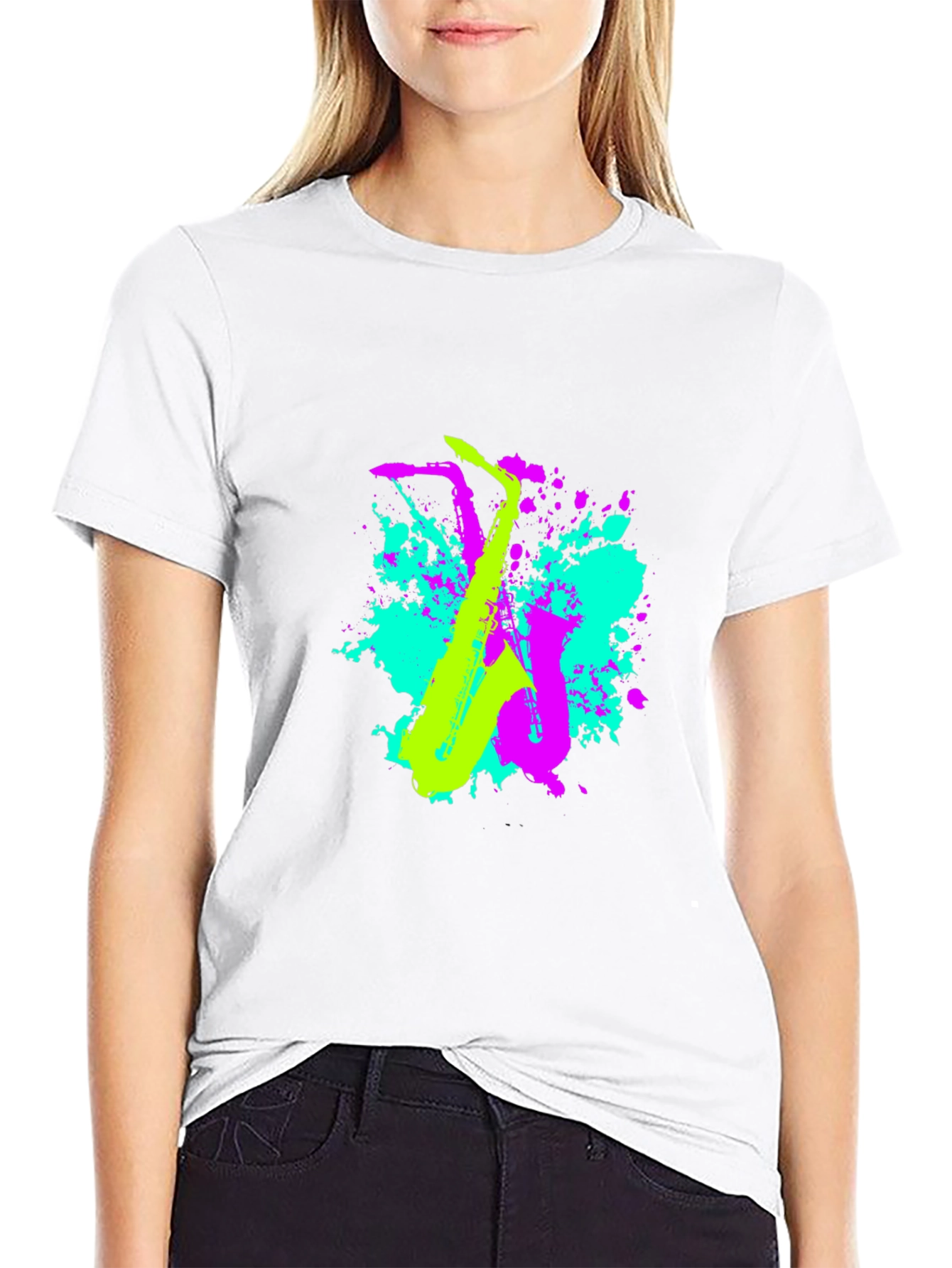Neon Saxophone Graphic T-Shirt - Music Lovers Tee