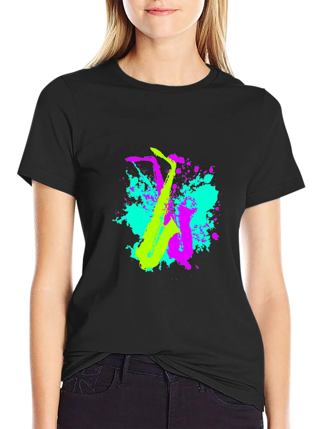 Neon Saxophone Graphic T-Shirt - Music Lovers Tee