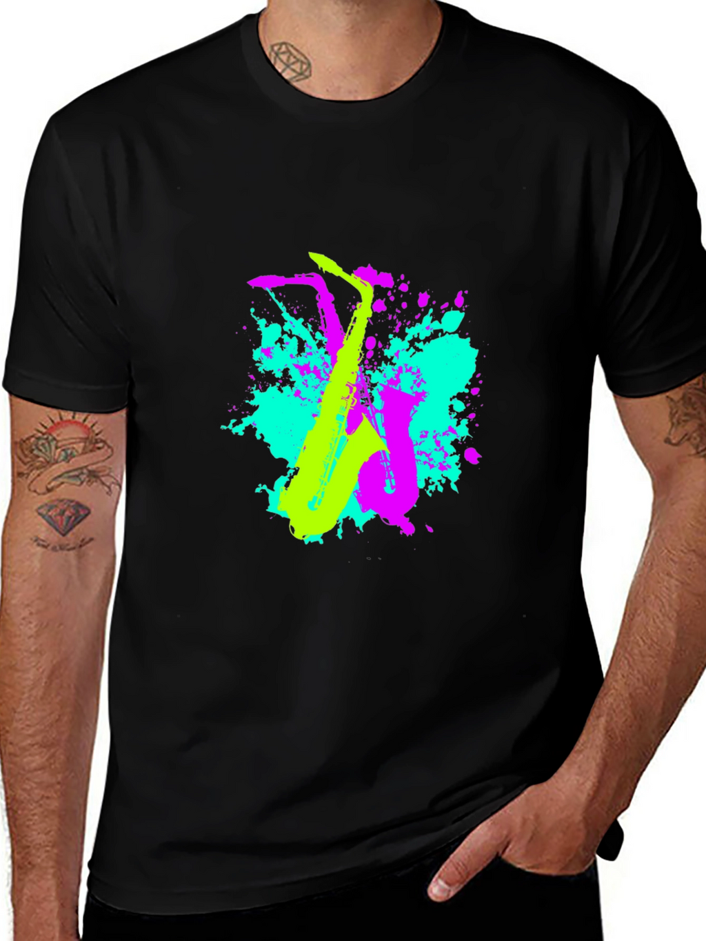 Neon Saxophone Graphic T-Shirt - Music Lovers Tee