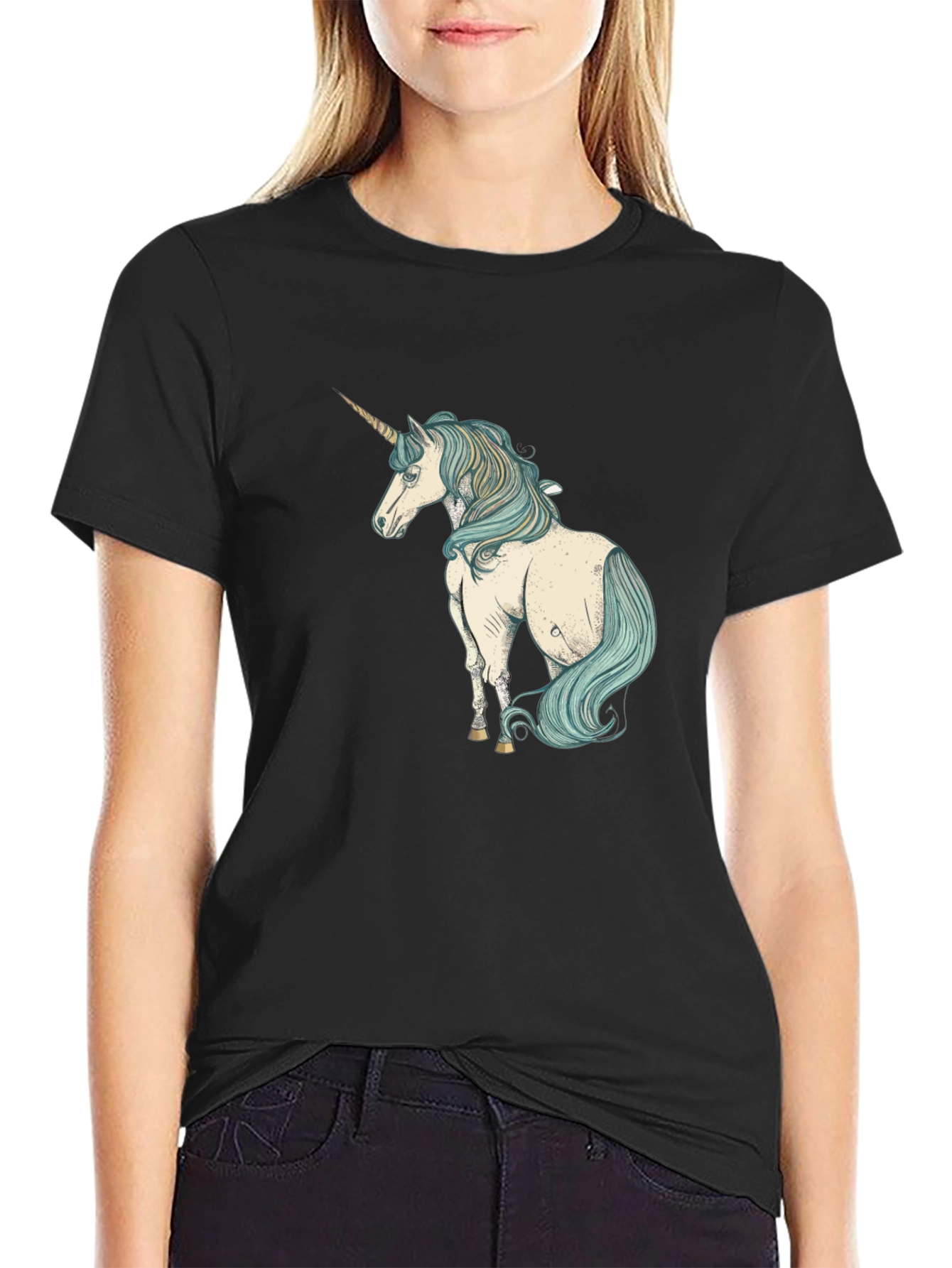 Unicorn Graphic Tee - Black Cotton T-Shirt