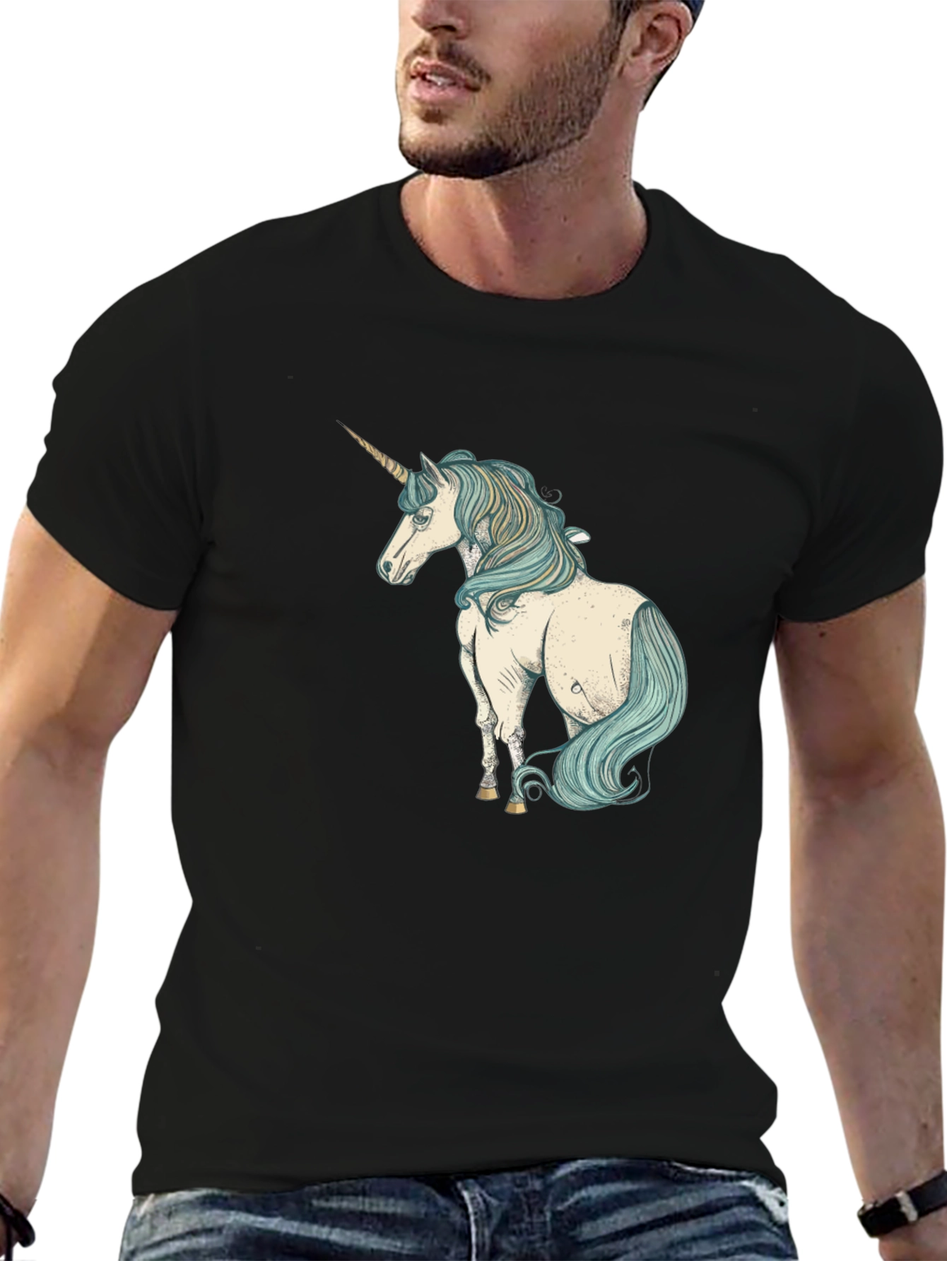 Unicorn Graphic Tee - Black Cotton T-Shirt