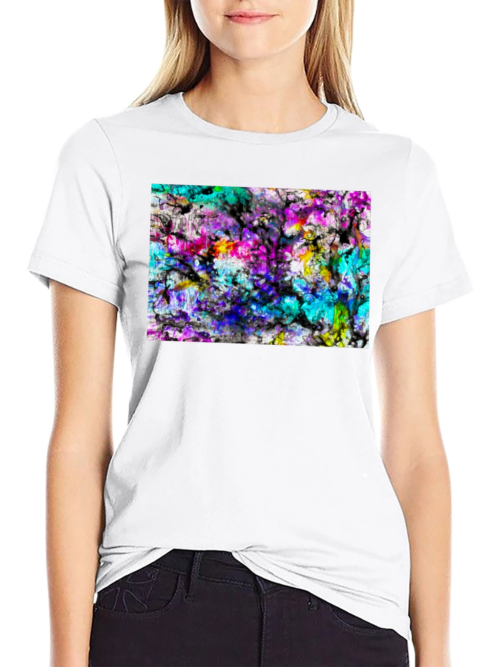 Abstract Art Print Black Tee - Modern Casual Wear