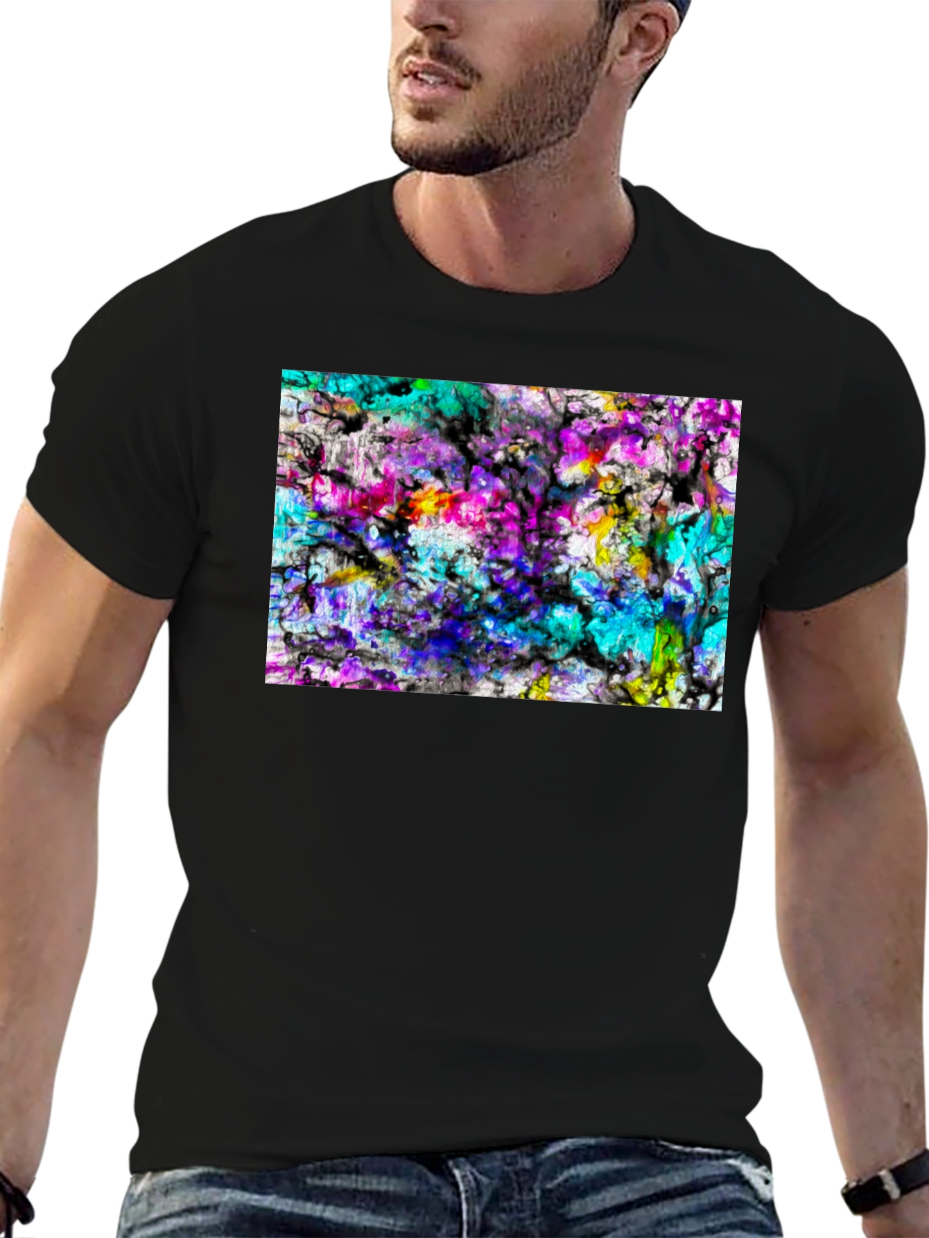 Abstract Art Print Black Tee - Modern Casual Wear